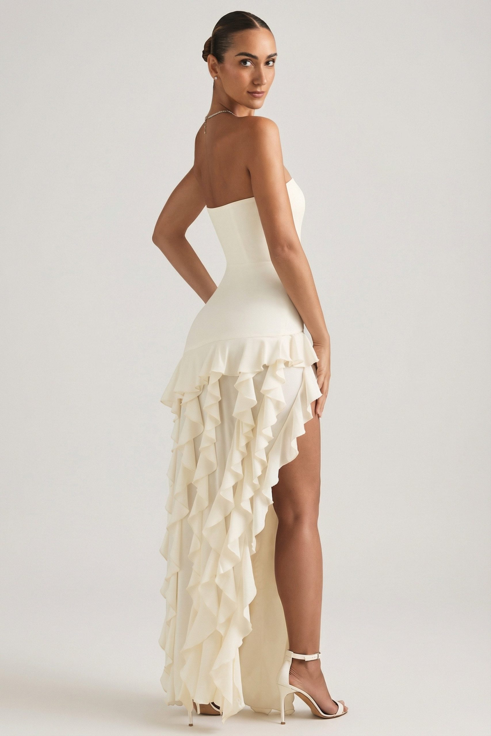 Ruffle-Trim Strapless Gown in Ivory - Image 2