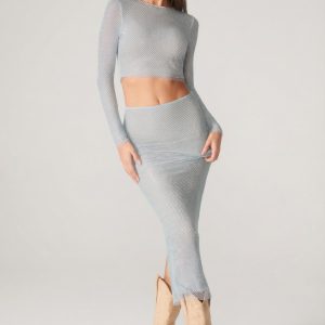 Embellished Long Sleeve Top in Aqua