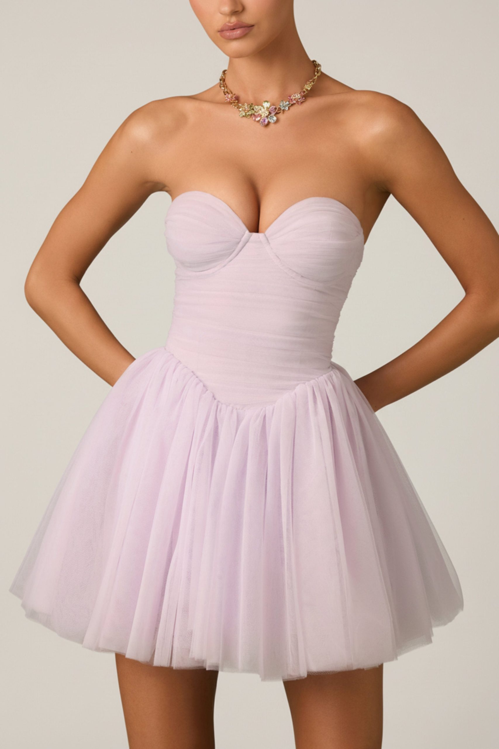Tulle Corset Mini Dress in Lilac - Image 3