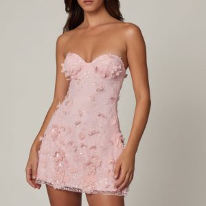 Embellished Bandeau A-line Mini Dress in Ballet Pink