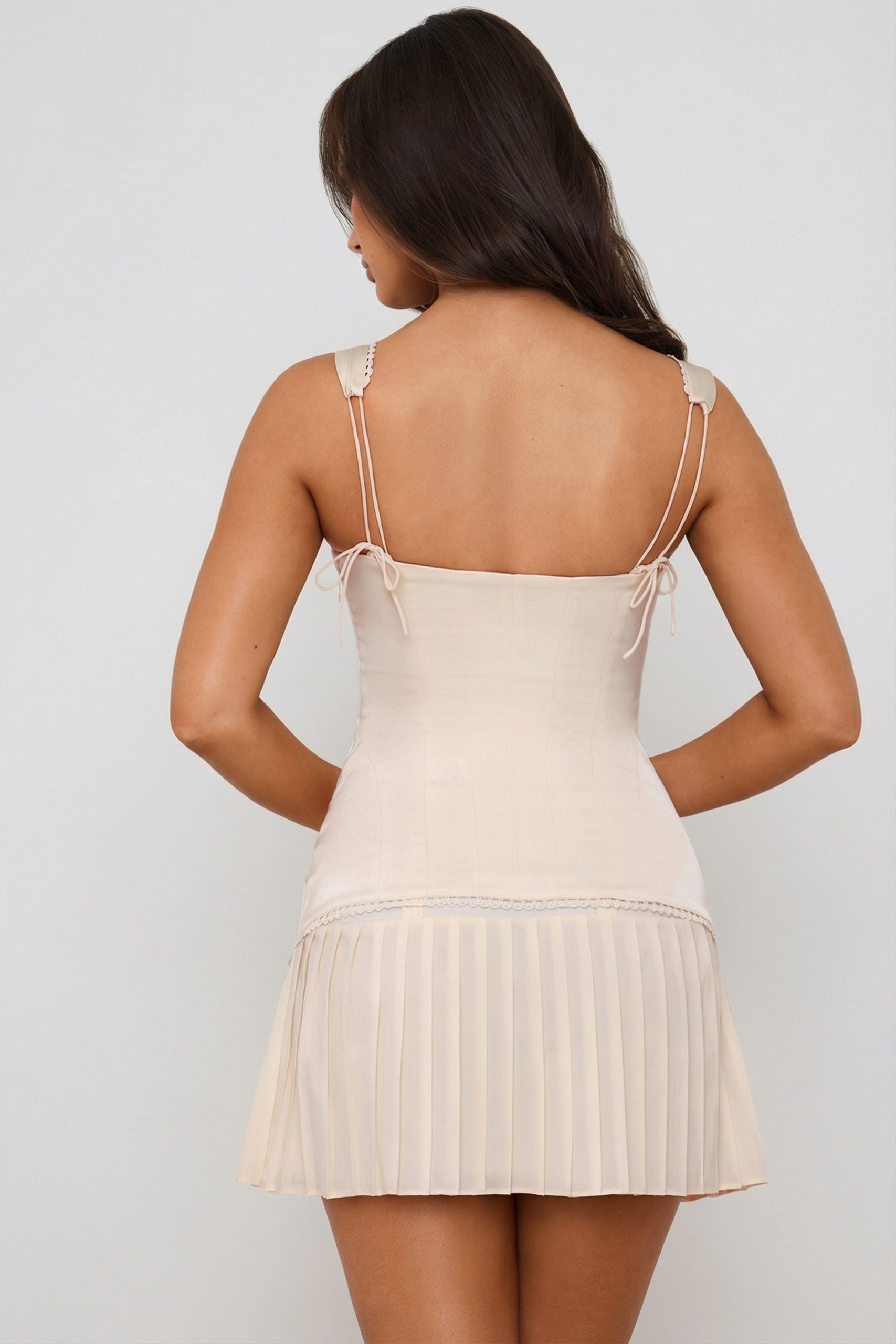 Bow-Detail Lace-Up Corset Mini Dress in Ivory - Image 2