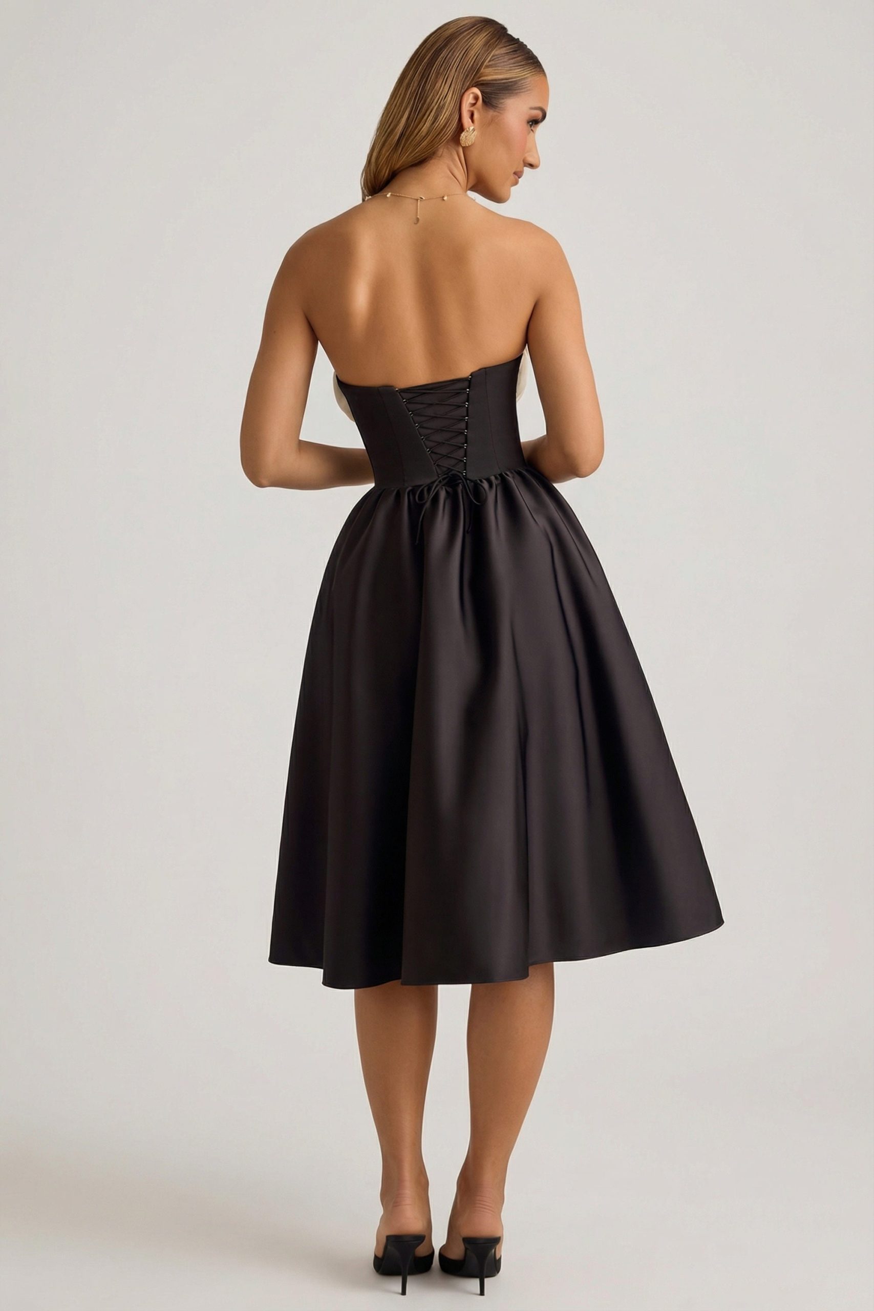 Strapless Corset Midi Dress in Black - Image 2