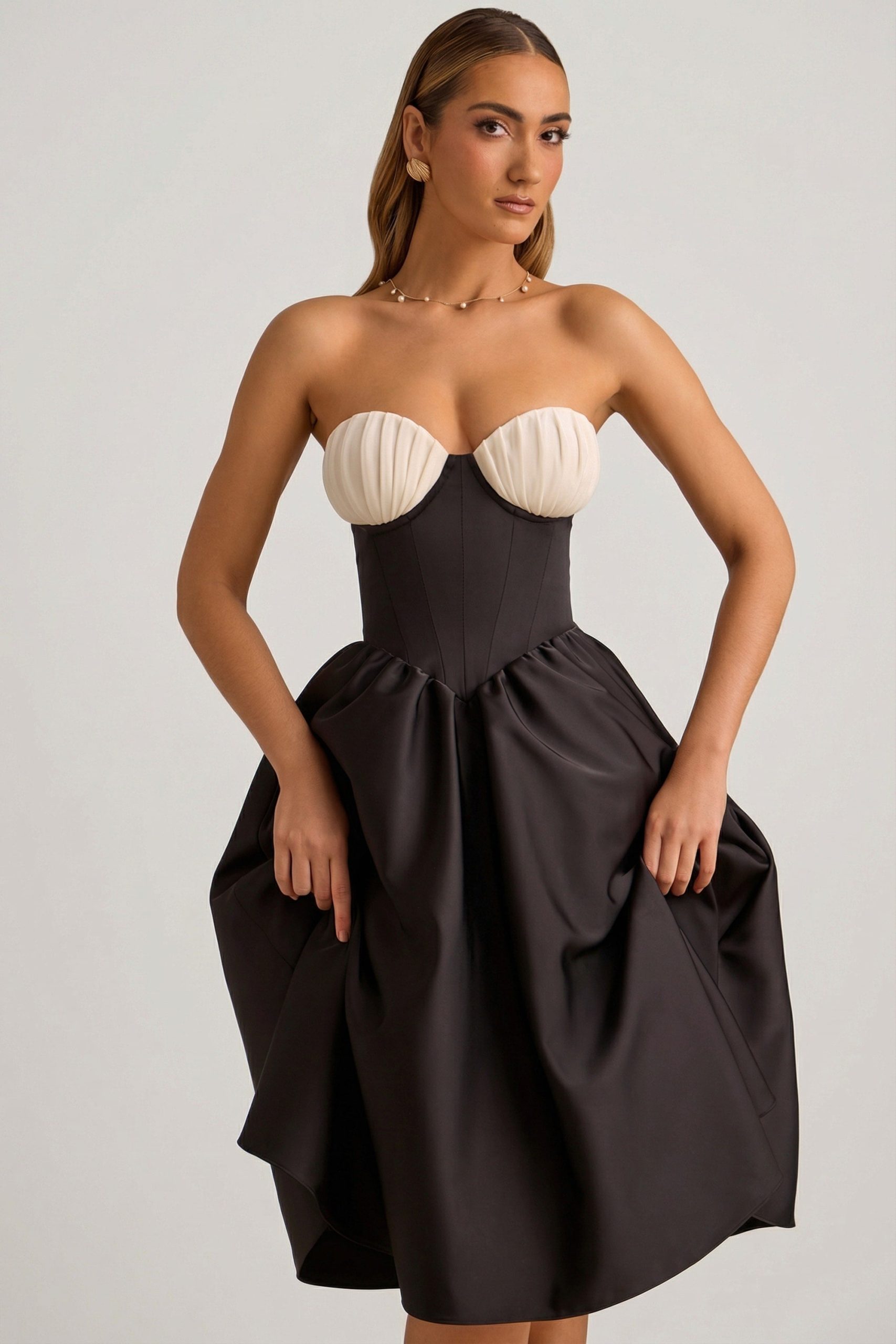 Strapless Corset Midi Dress in Black - Image 6