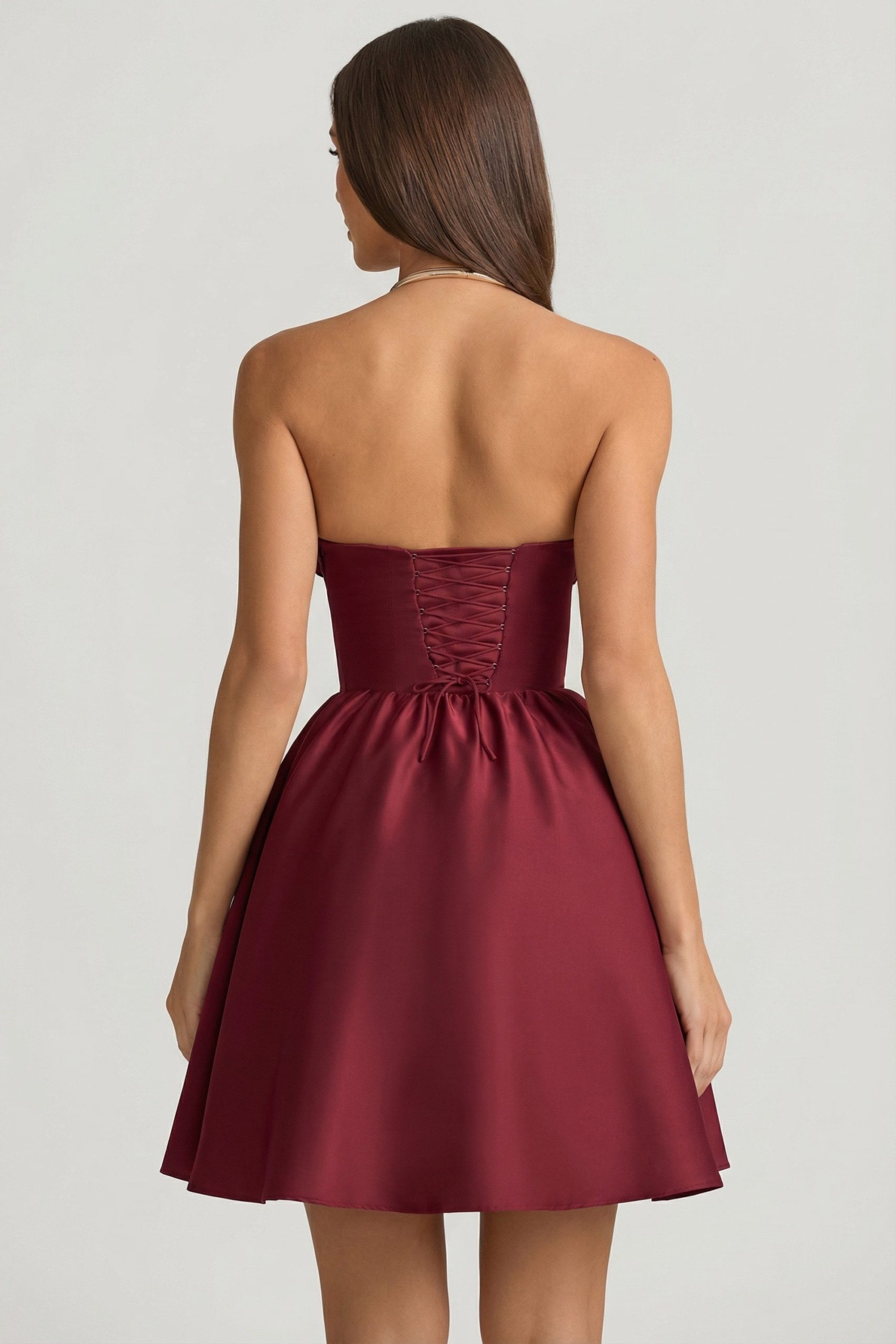 Strapless Corset Midi Dress in Wine Red - Image 8