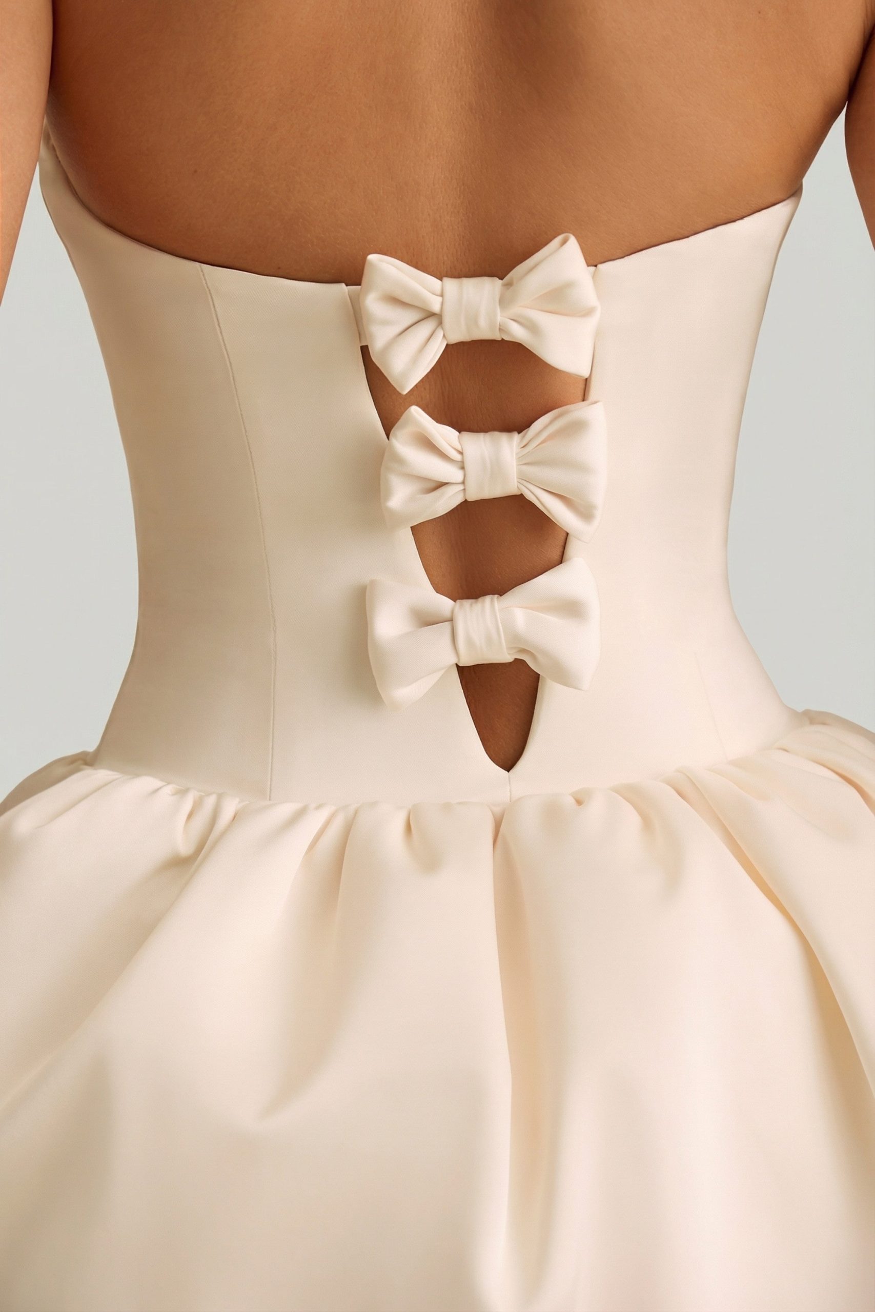 Convertible Bow-Detail Bubble Hem Midaxi Dress in Ivory - Image 4
