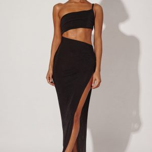 One Shoulder Cut Out Maxi Dress in Black