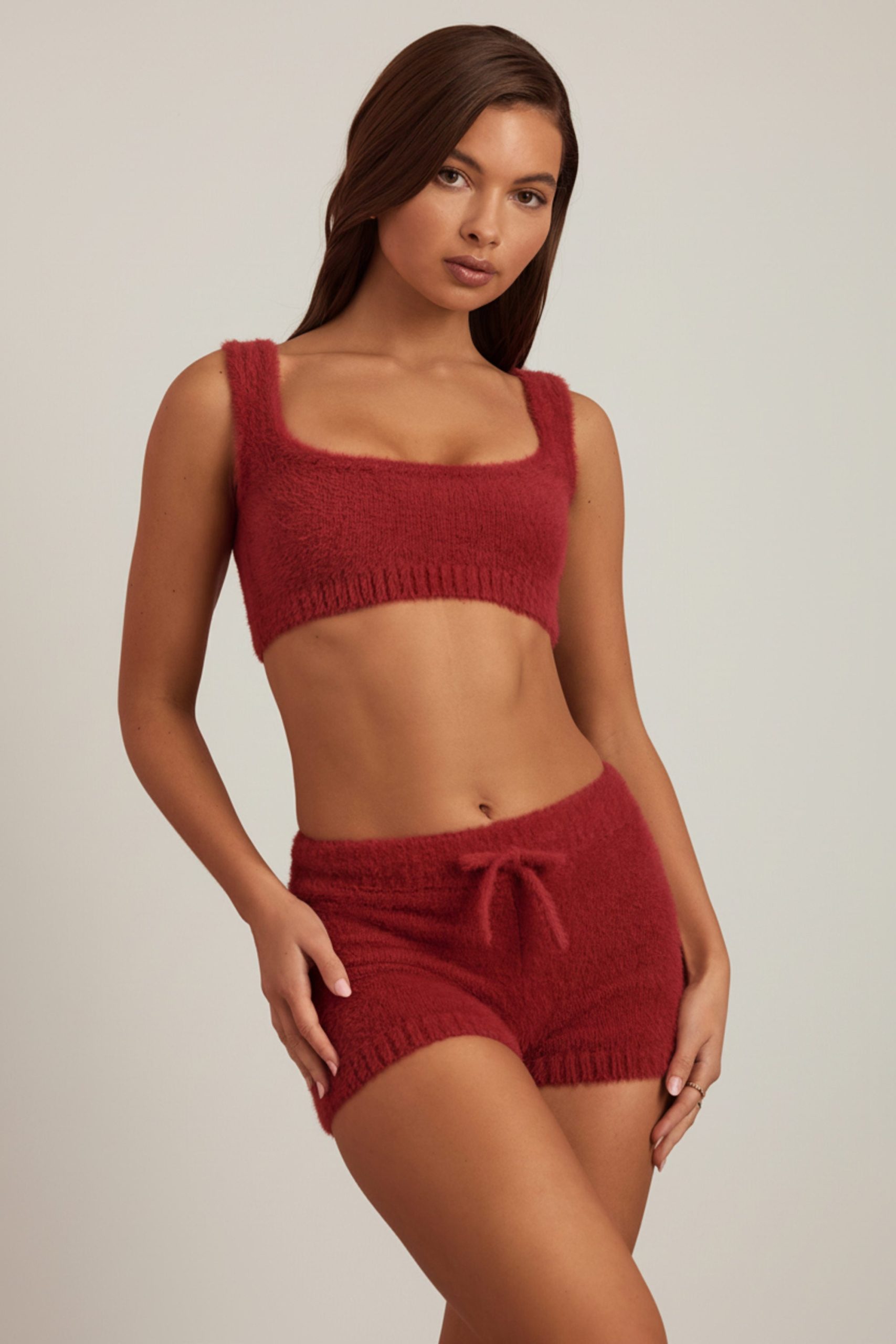Fluffy Knit Scoop-Neck Bralette in Ruby Red - Image 7