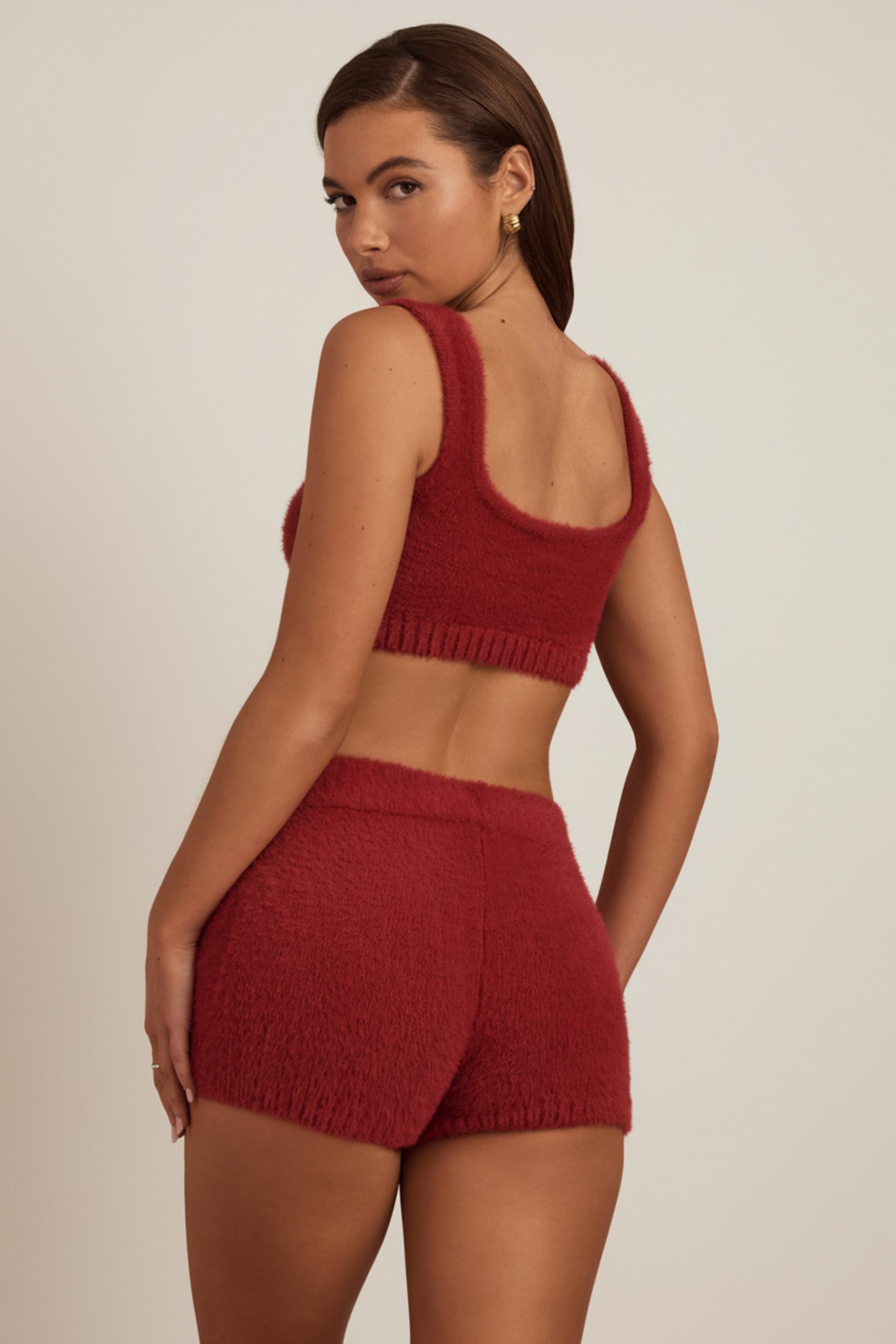 Fluffy Knit Scoop-Neck Bralette in Ruby Red - Image 2