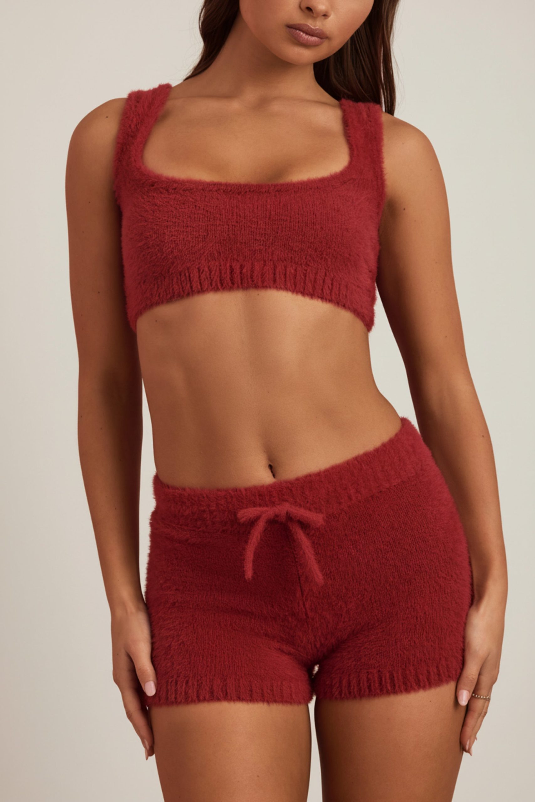 Fluffy Knit Scoop-Neck Bralette in Ruby Red - Image 4