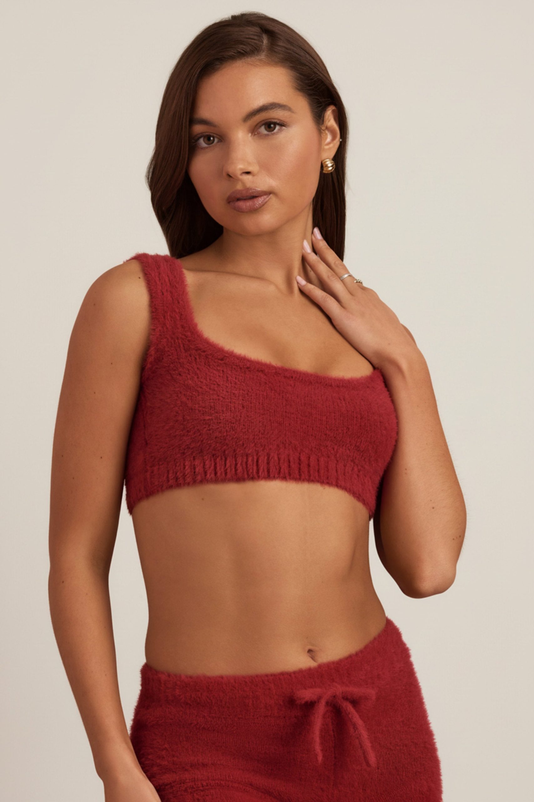 Fluffy Knit Scoop-Neck Bralette in Ruby Red - Image 5