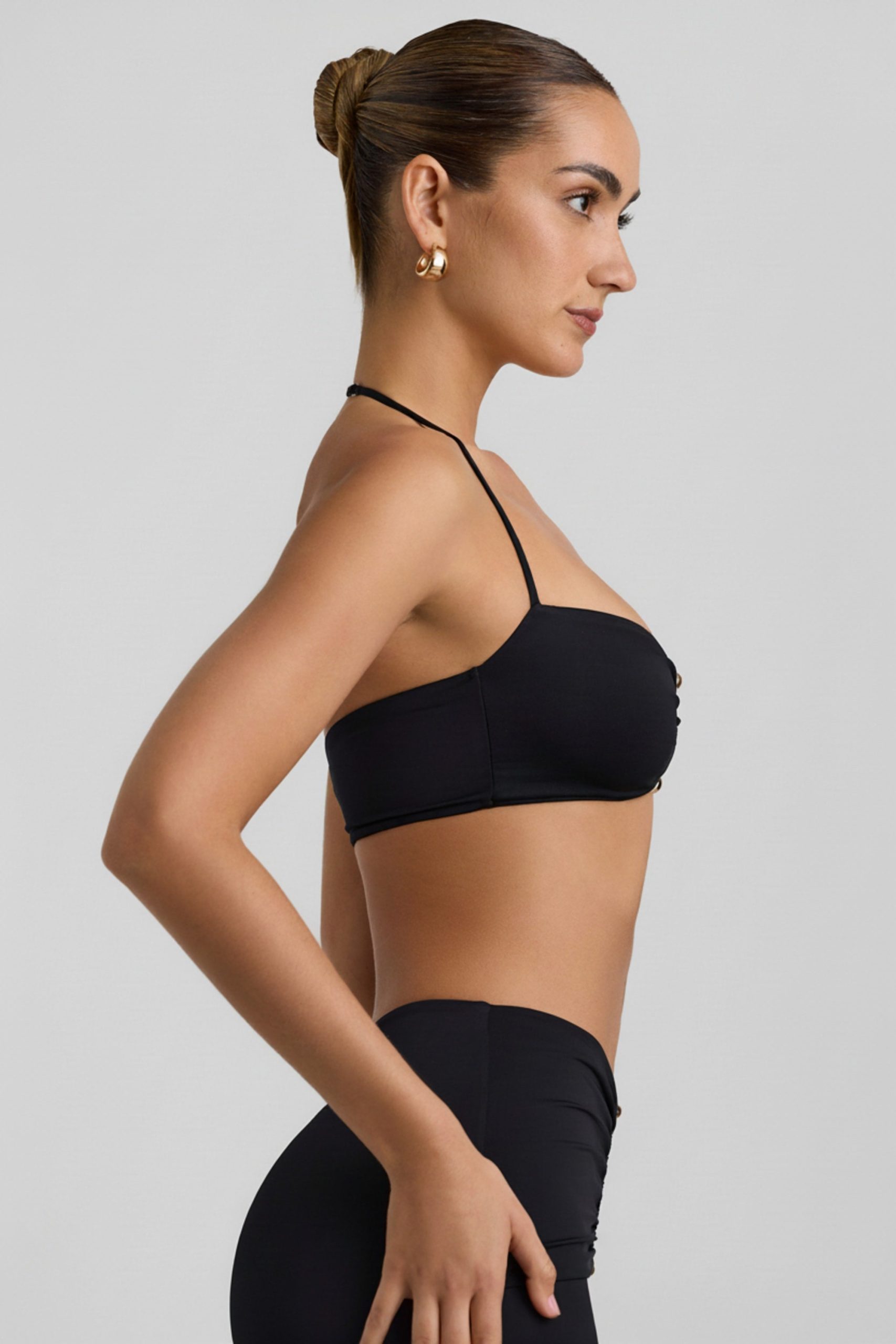 Slinky Jersey Hardware Detail Halterneck Bralette in Black - Image 3