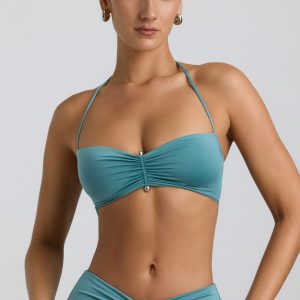 Slinky Jersey Hardware Detail Halterneck Bralette in Sea Green