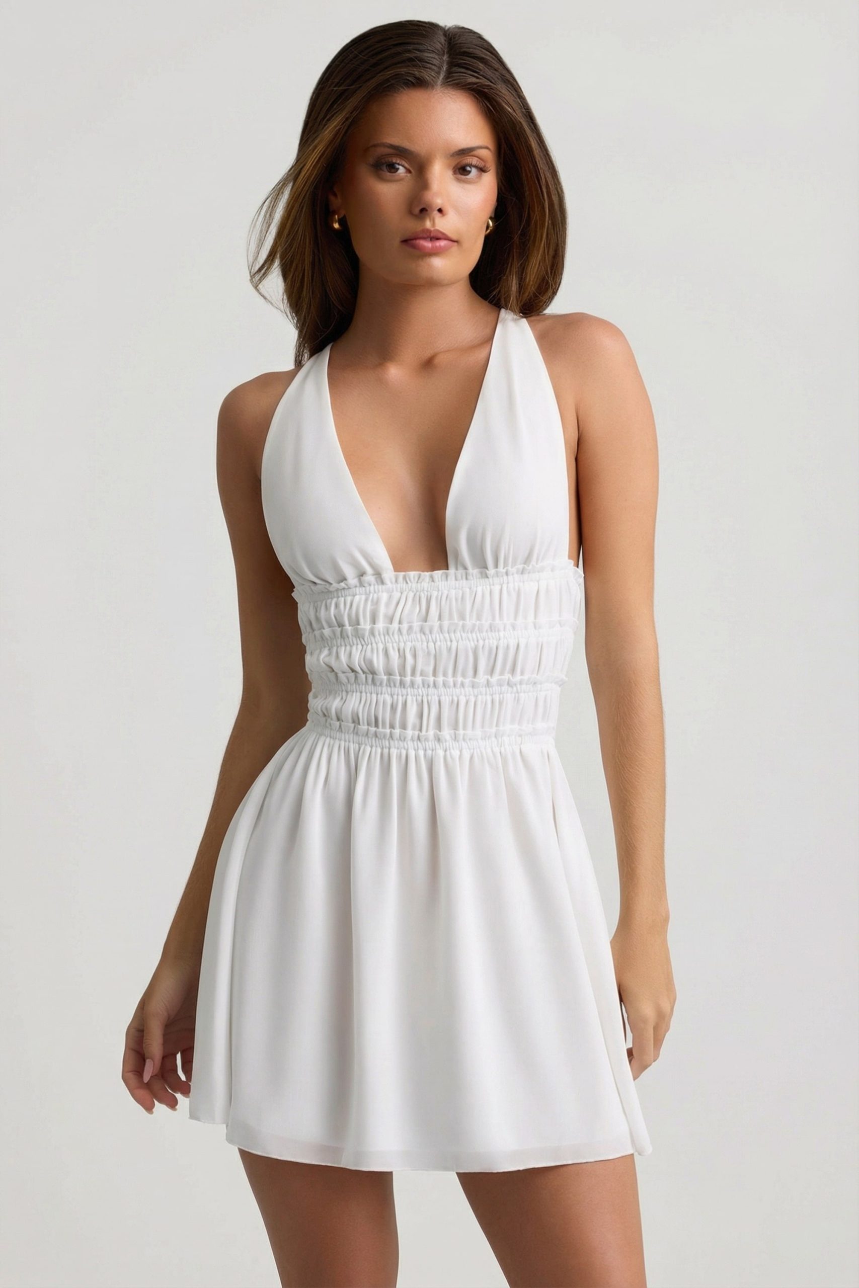Plunge Cross-Back Mini Dress in White - Image 7