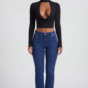 Cowl-Neck Tie-Back Top in Black