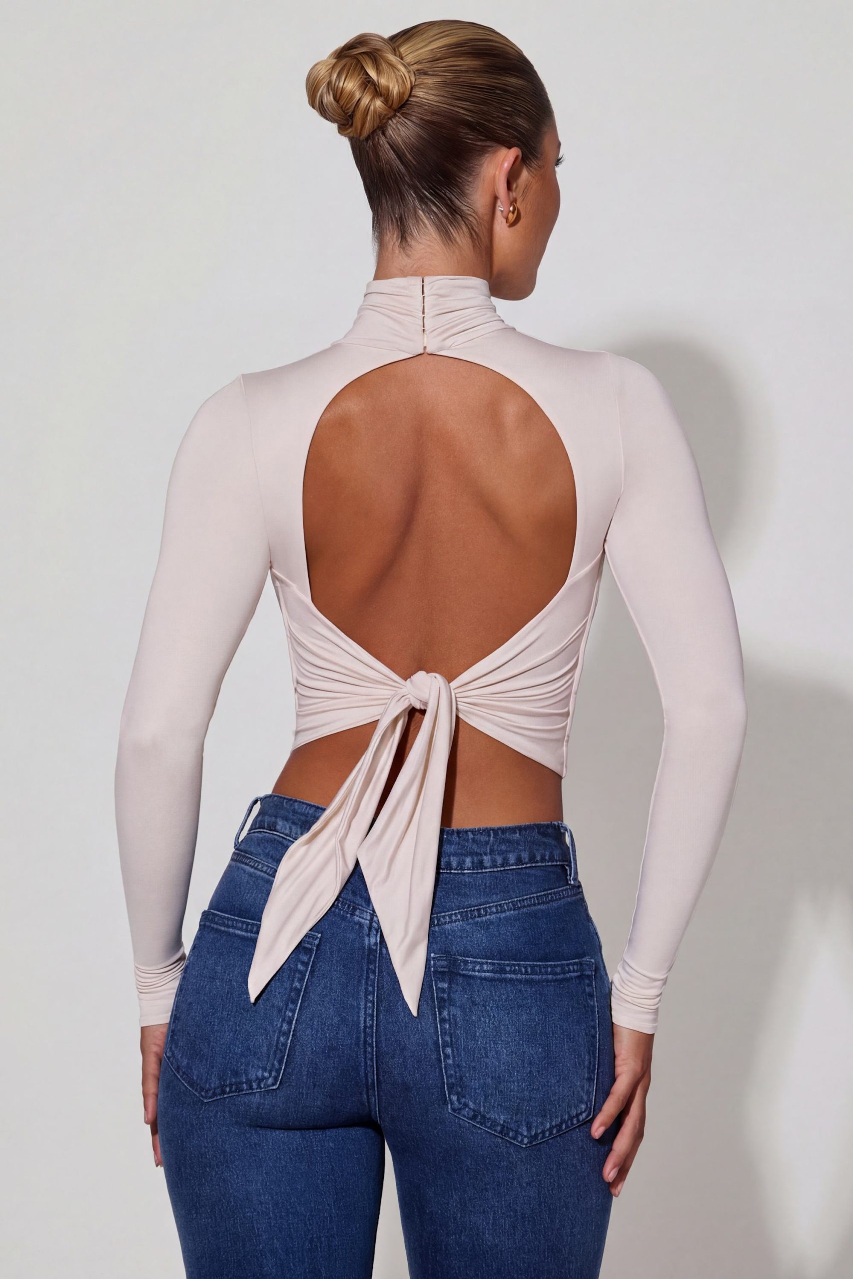 Cowl-Neck Tie-Back Top in Ivory - Image 2