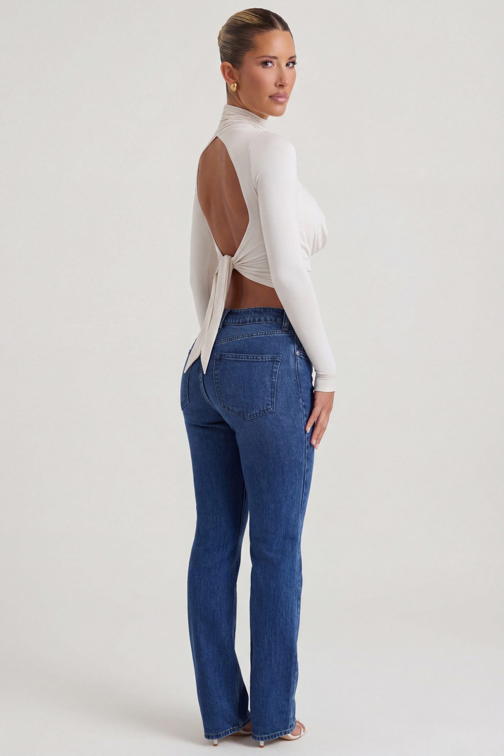 Cowl-Neck Tie-Back Top in Ivory - Image 4