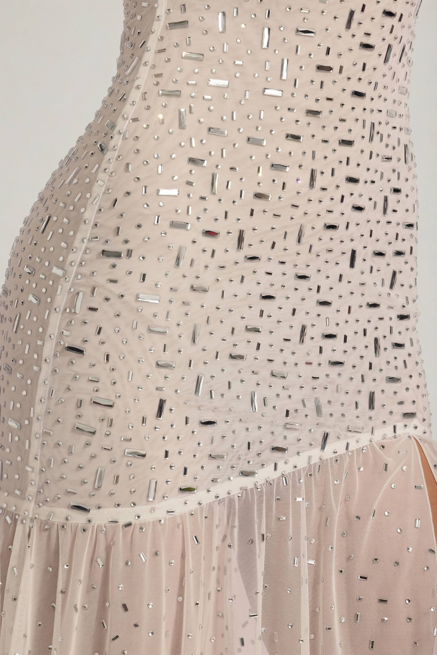 Semi-Sheer Embellished Asymmetric Maxi Dress in White - Image 4