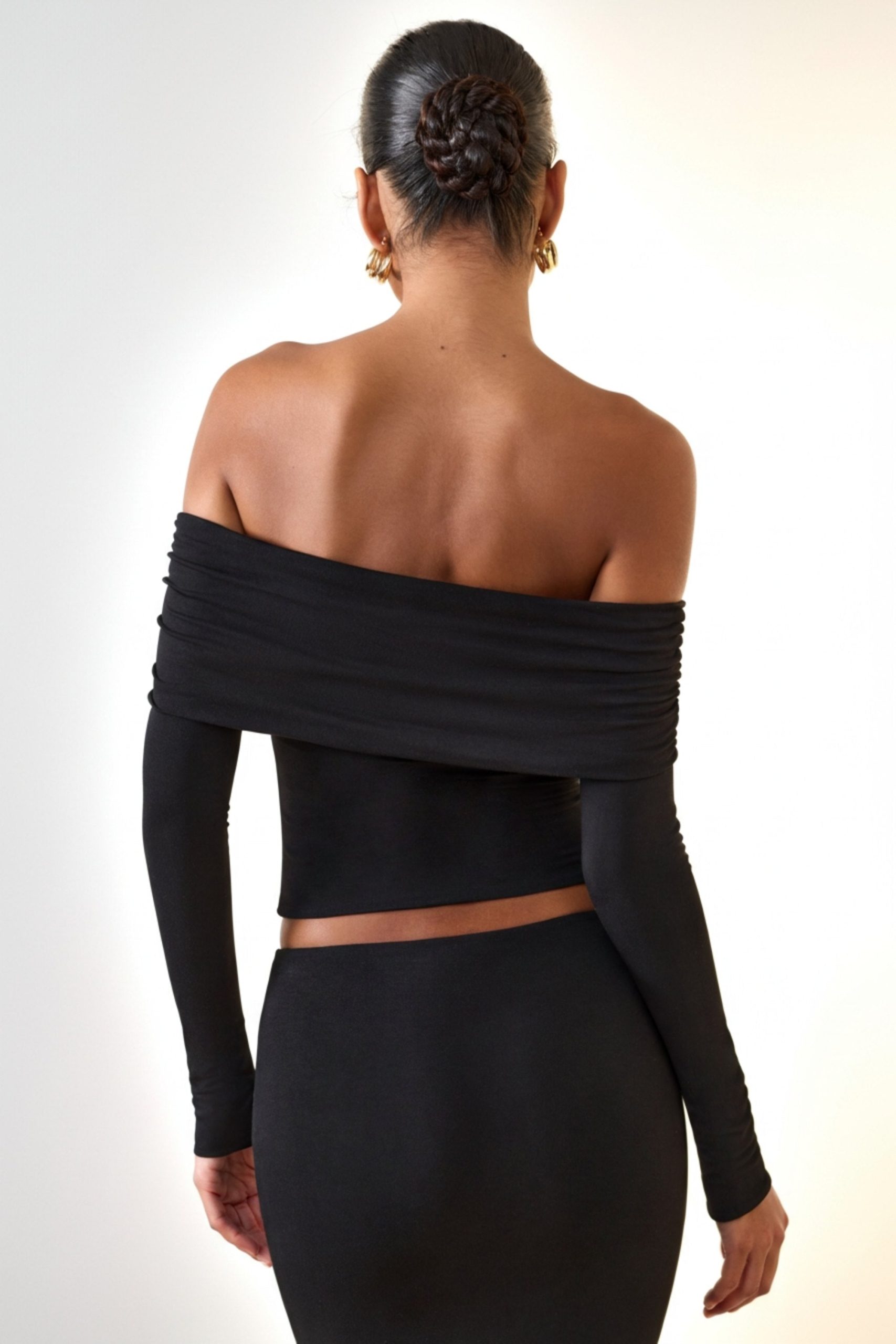 Modal Off-Shoulder Long-Sleeve Top in Black - Image 2