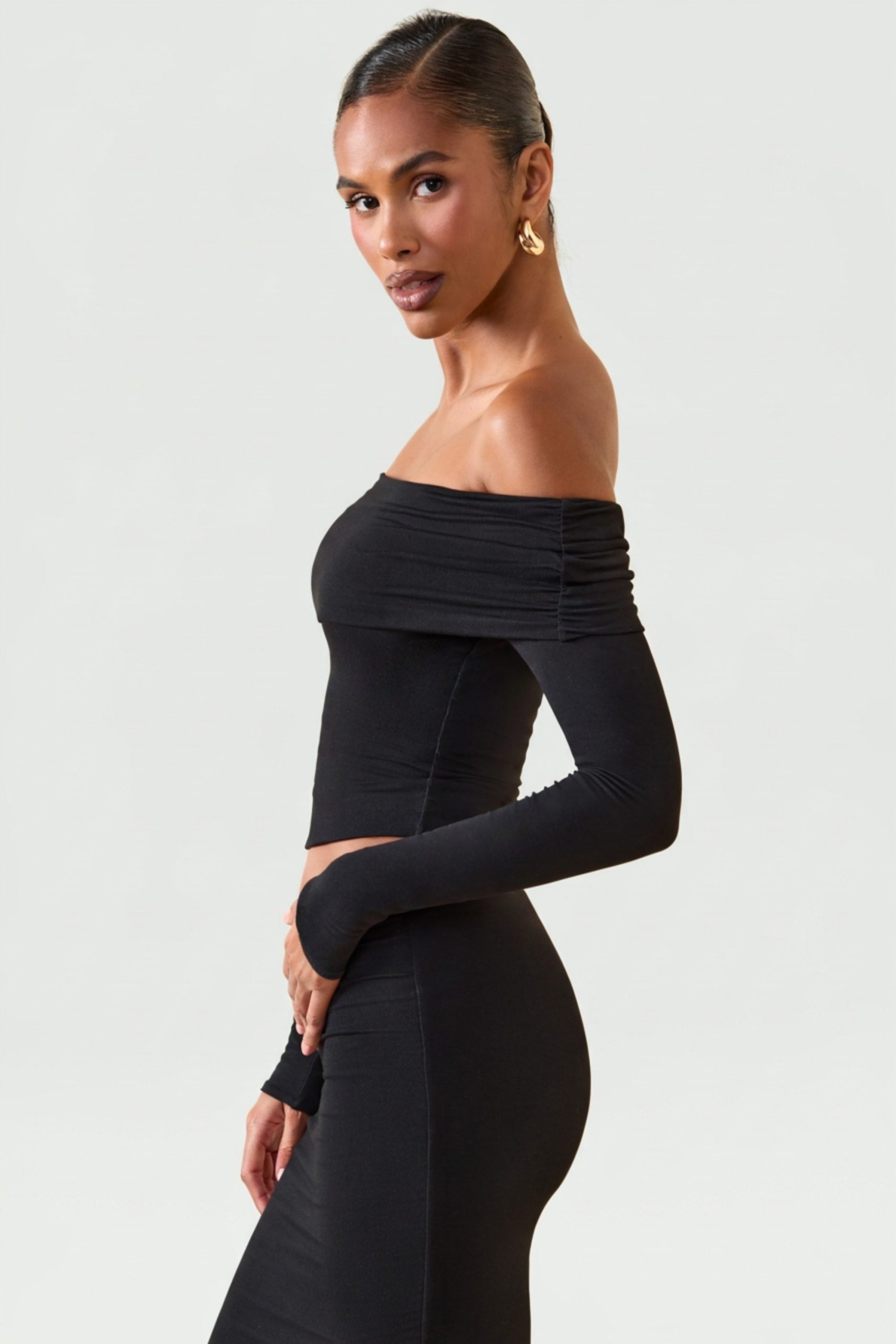 Modal Off-Shoulder Long-Sleeve Top in Black - Image 3