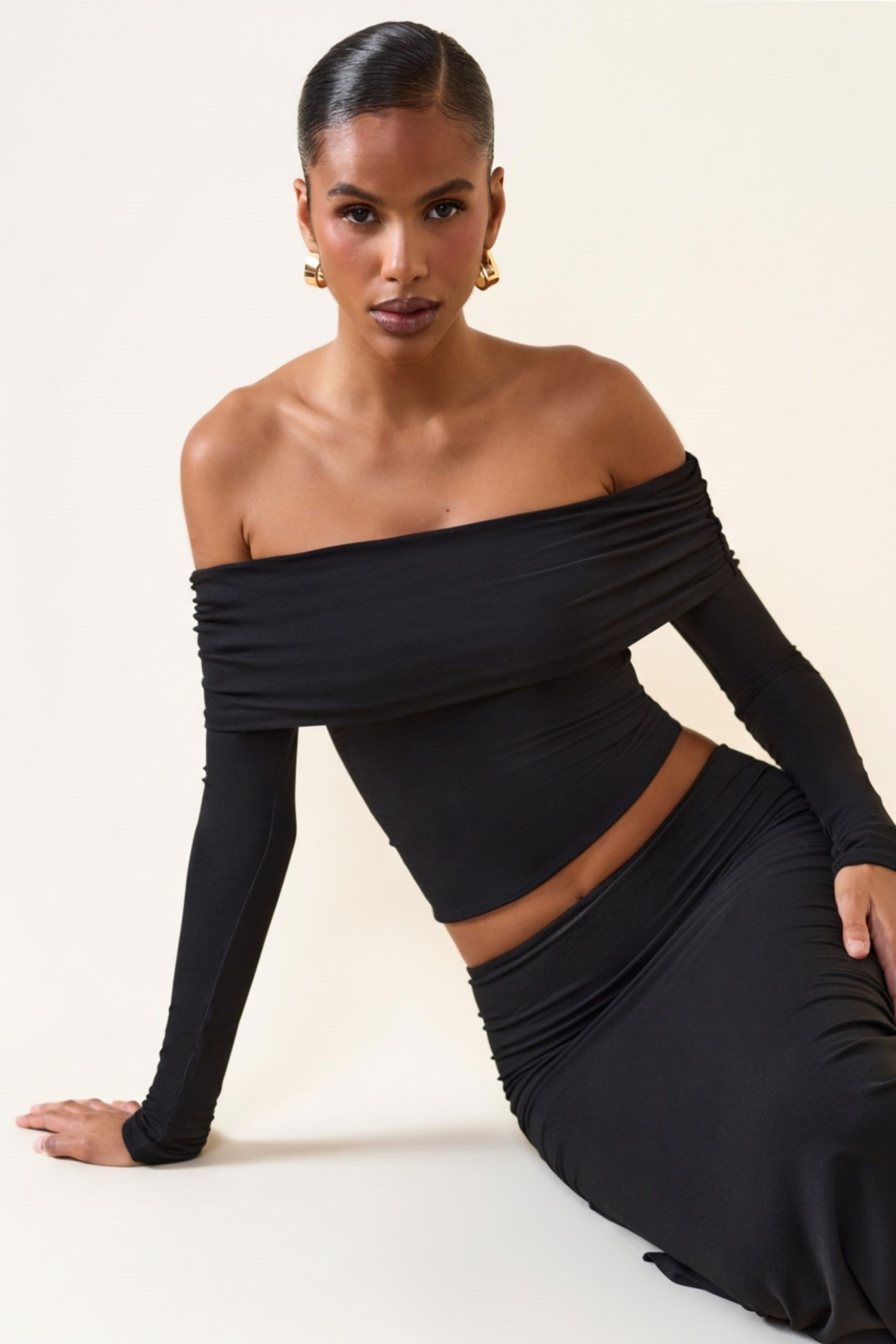 Modal Off-Shoulder Long-Sleeve Top in Black - Image 6