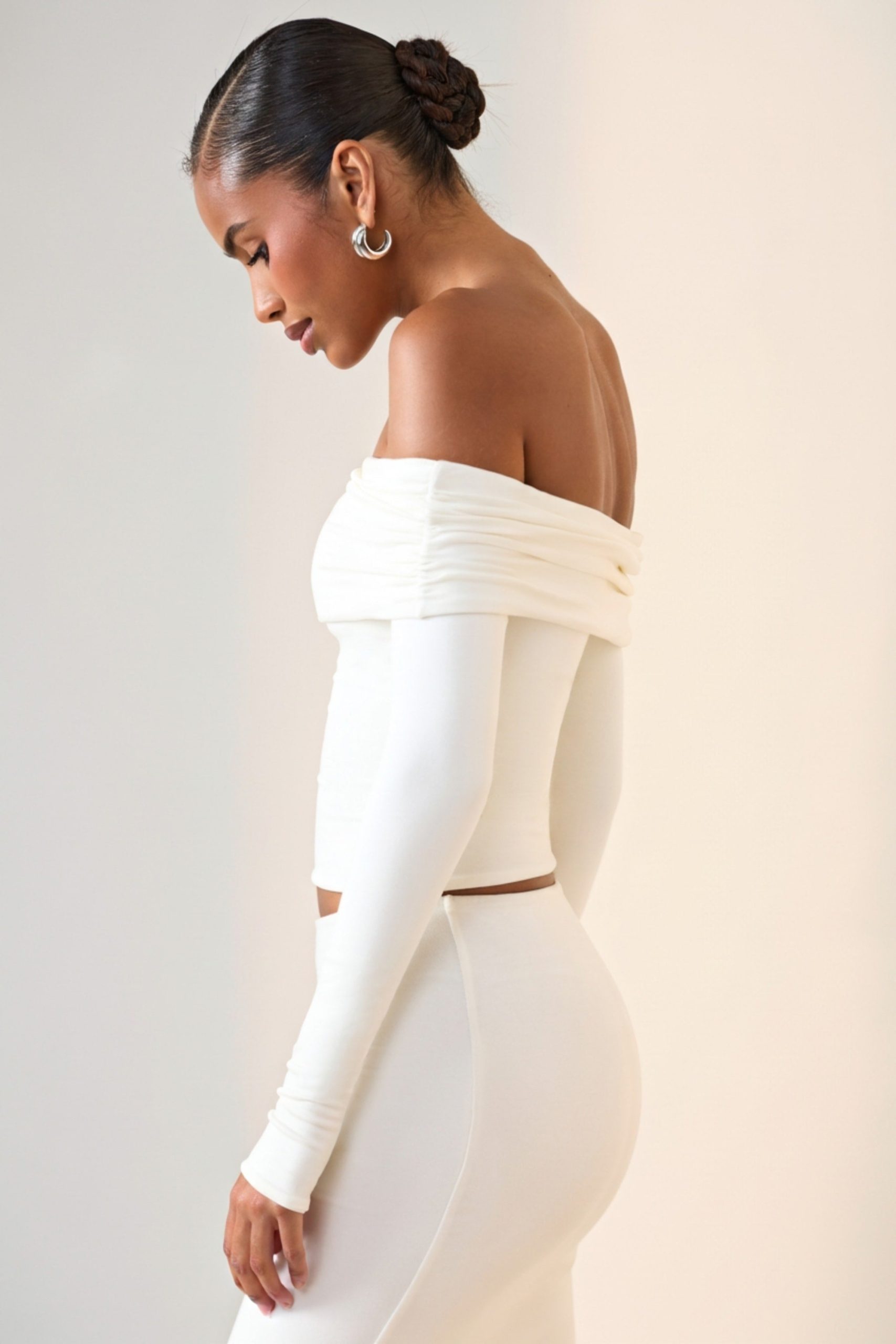 Modal Off-Shoulder Long-Sleeve Top in White - Image 3