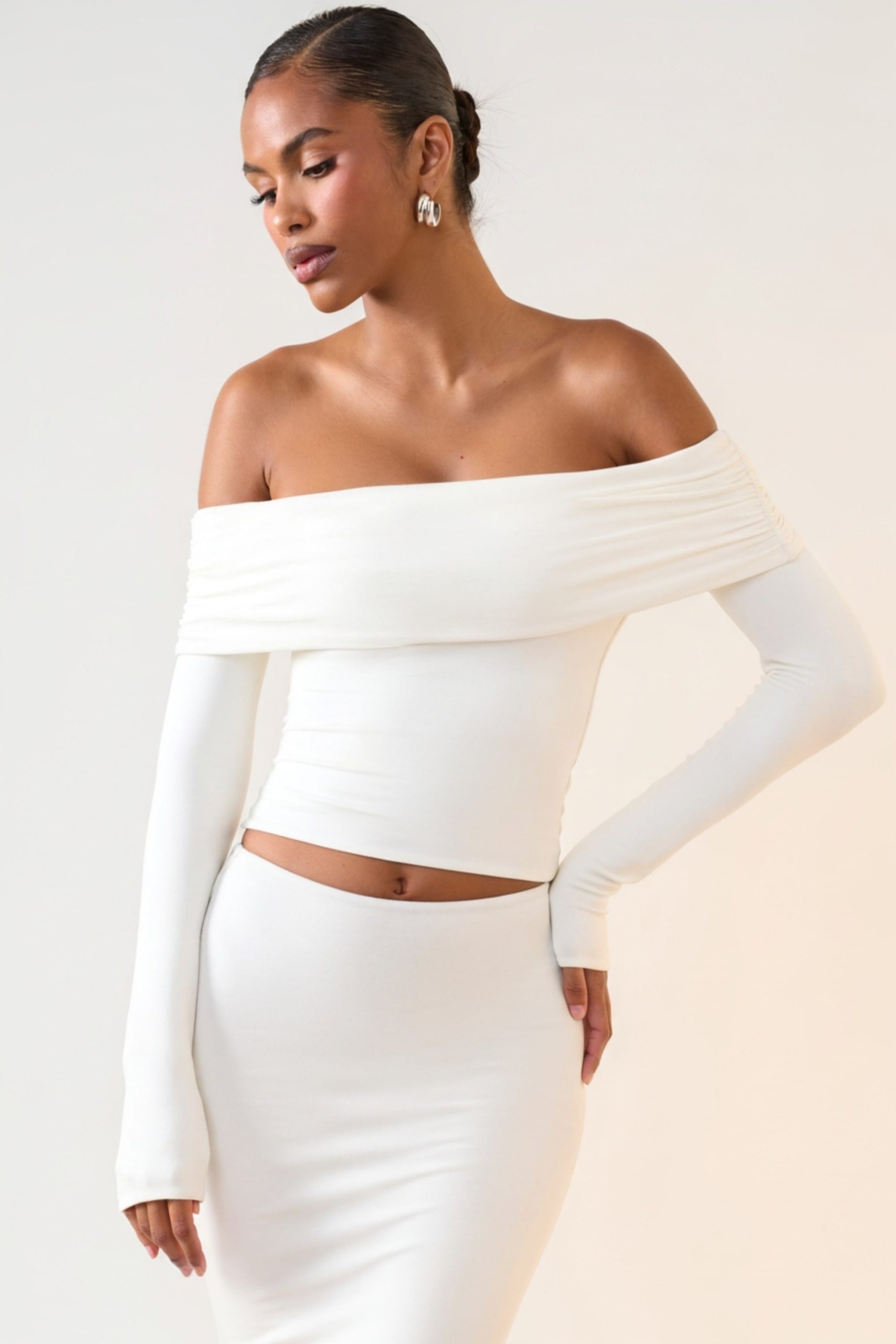 Modal Off-Shoulder Long-Sleeve Top in White - Image 4