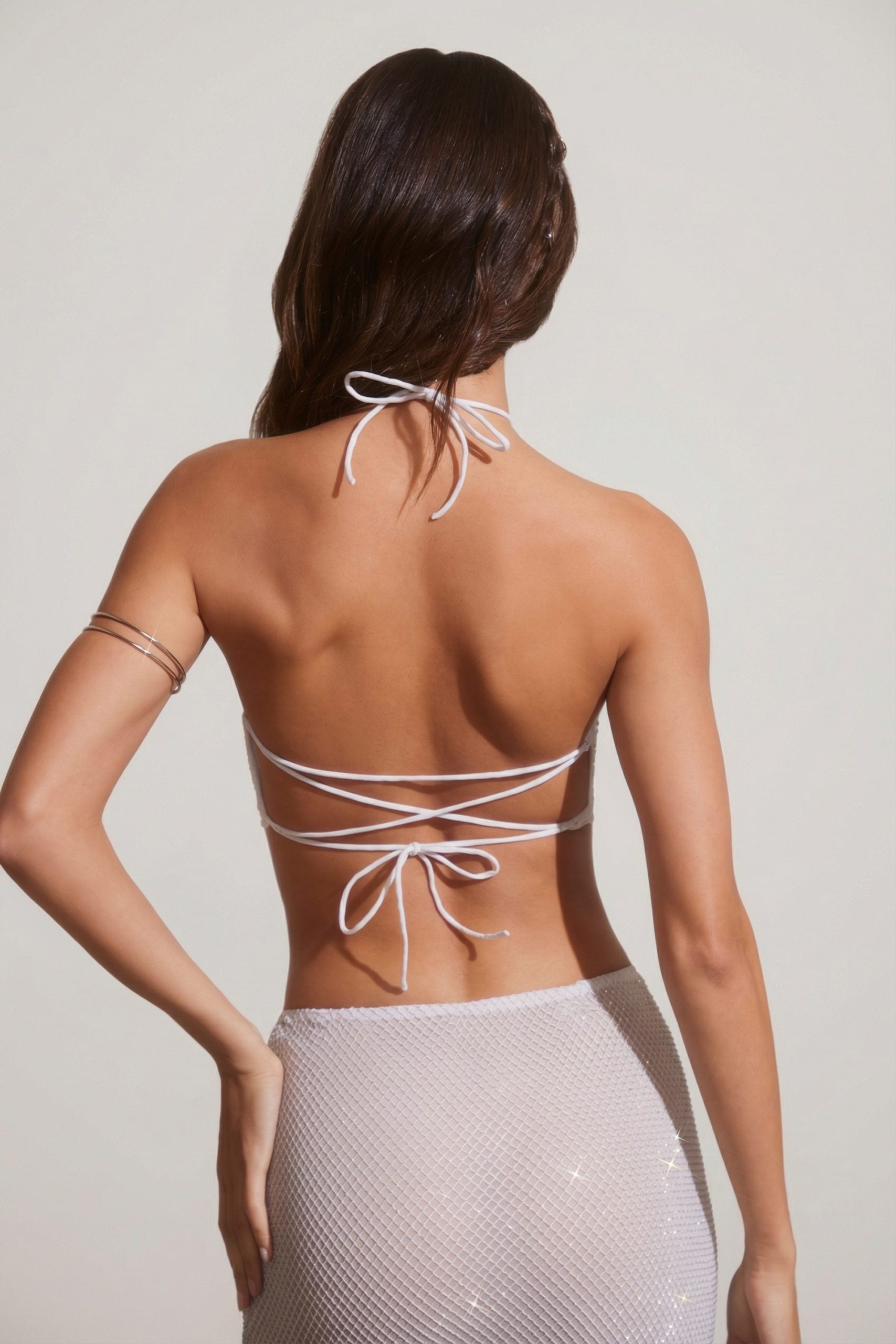 Embellished Open Back Crop Top in Silver - Image 2