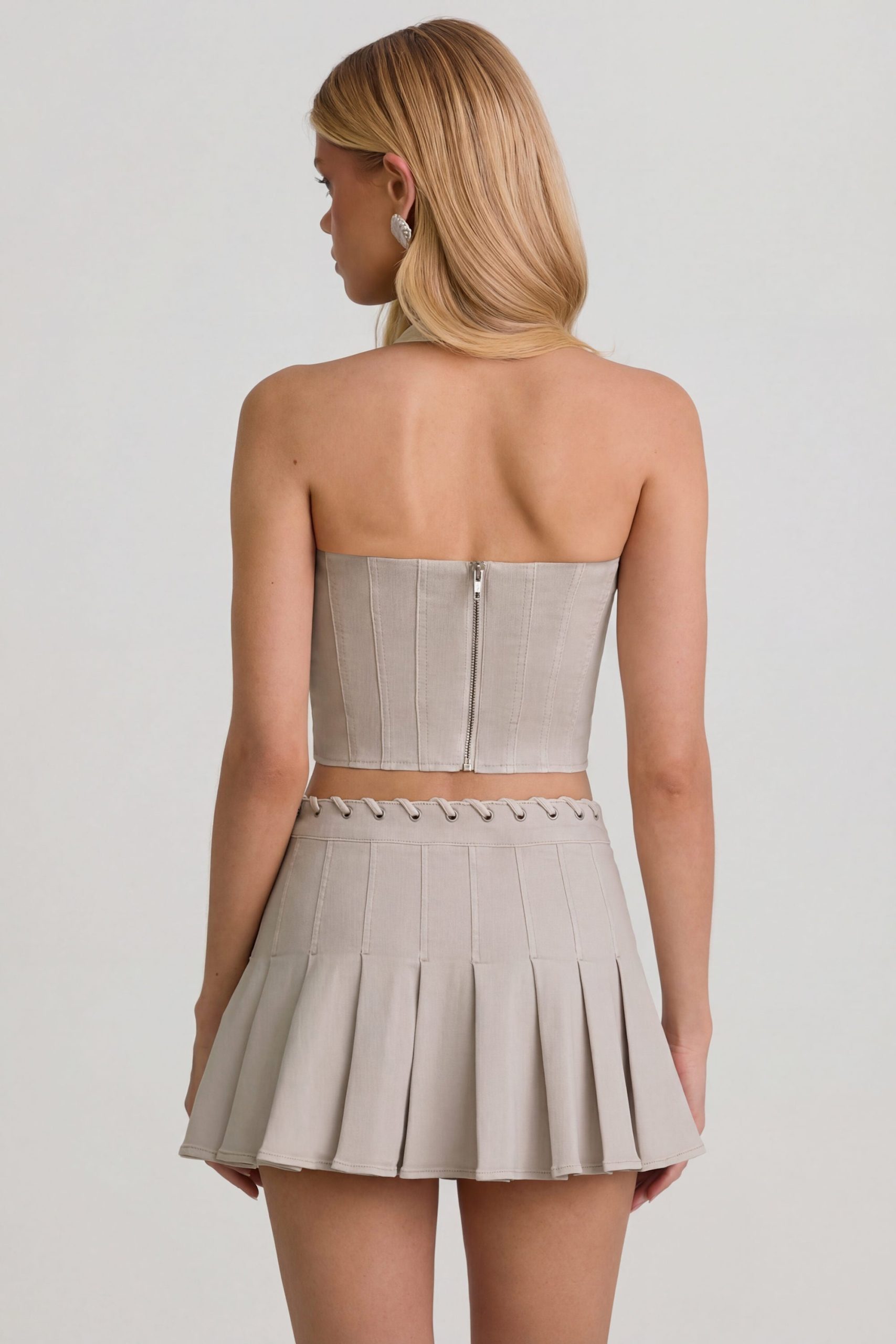 Low-Rise Pleated Mini Skirt in Ecru - Image 8