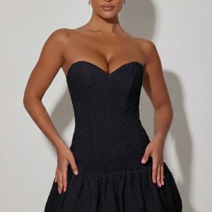 Cut-Out Bubble Hem Corset Mini Dress in Black
