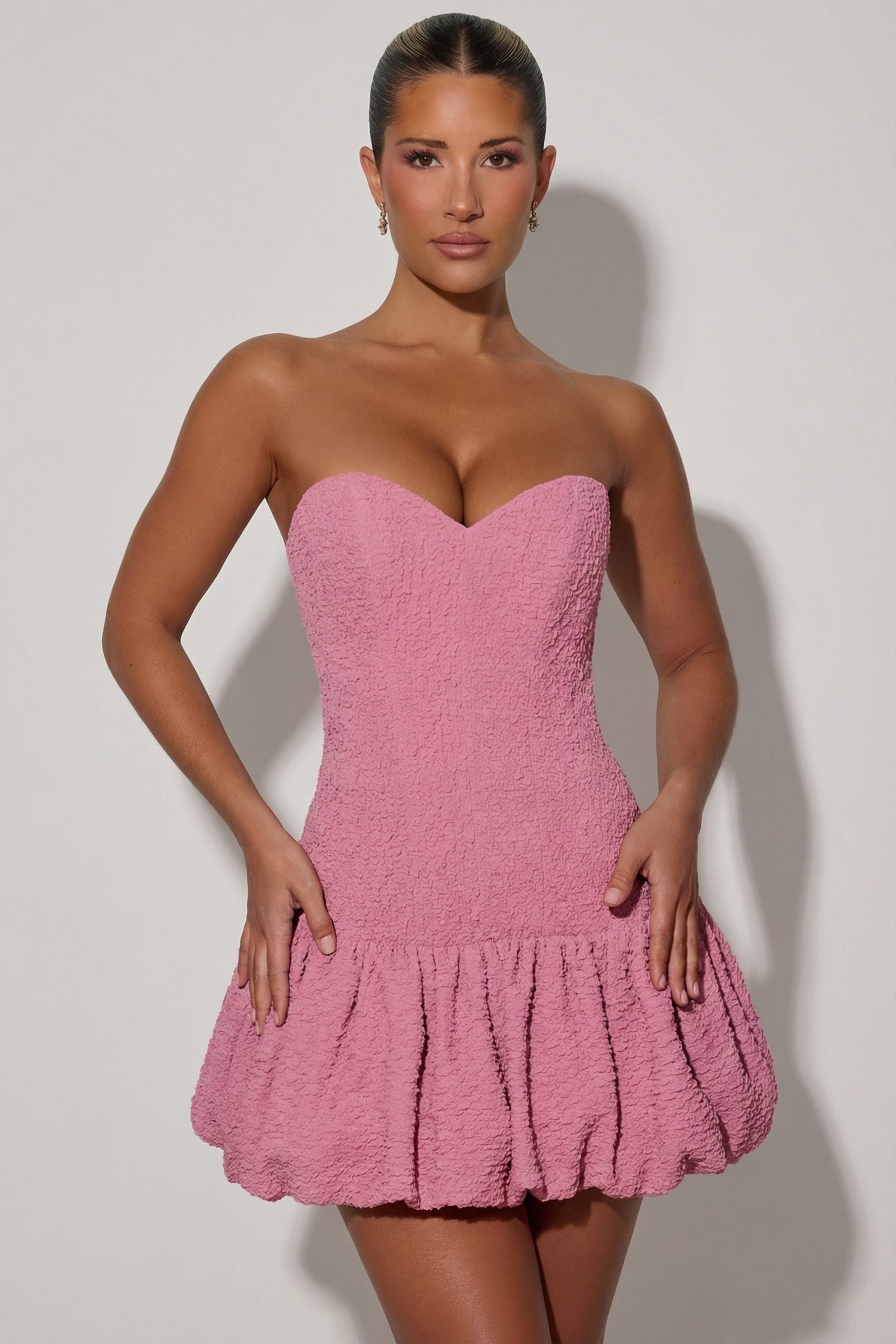 Cut-Out Bubble Hem Corset Mini Dress in Dusty Pink - Image 7