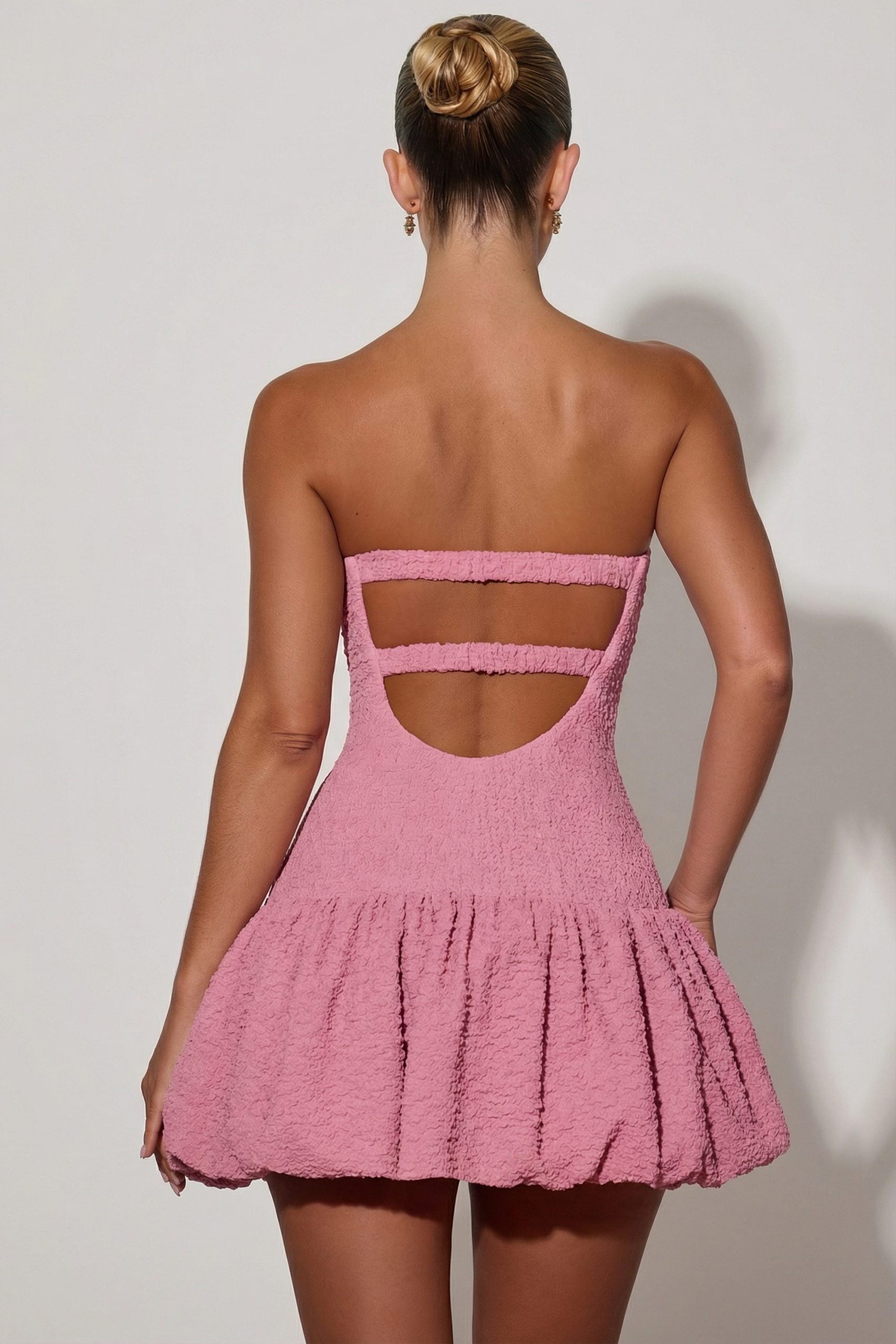Cut-Out Bubble Hem Corset Mini Dress in Dusty Pink - Image 2
