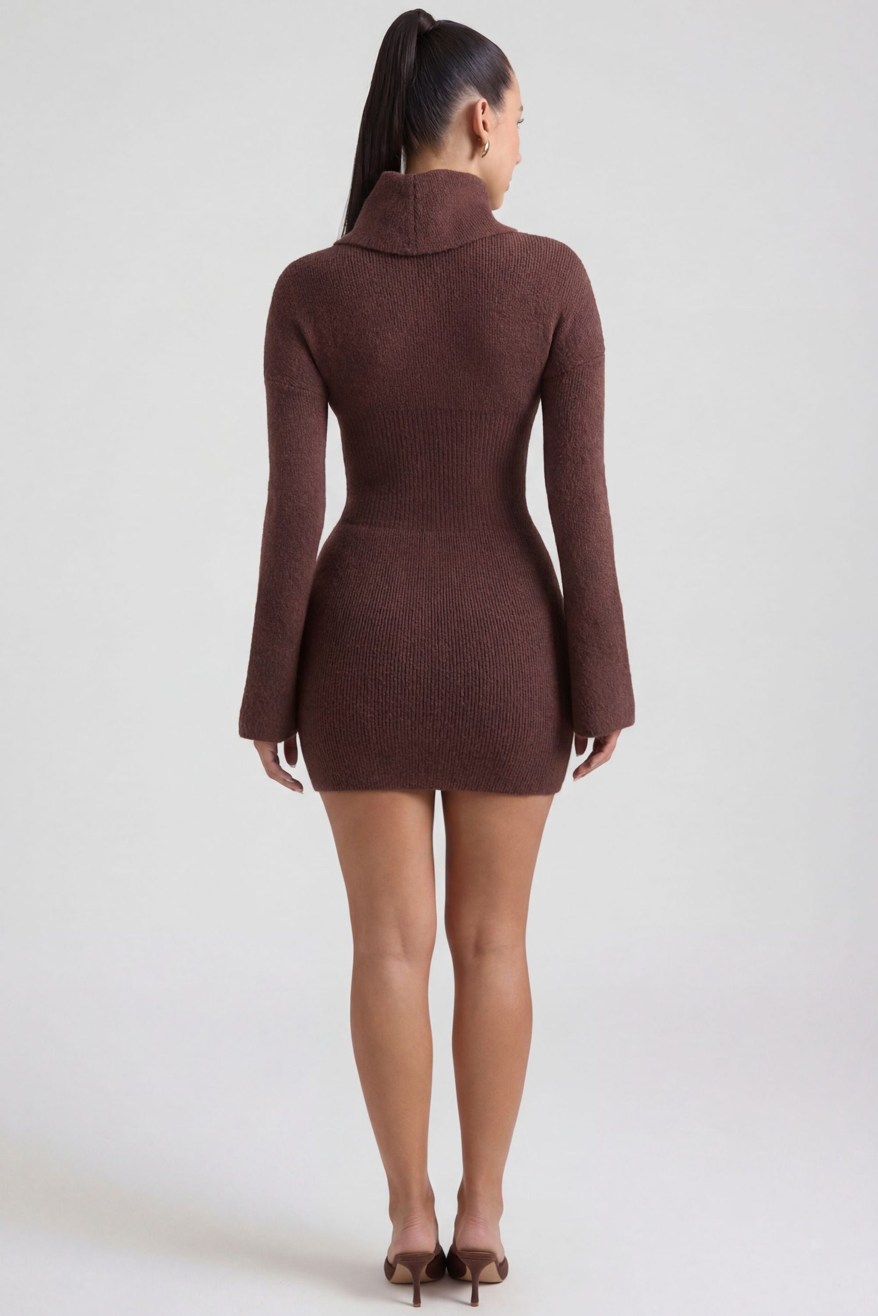 Ribbed-Knit Turtleneck Mini Jumper Dress in Espresso - Image 5
