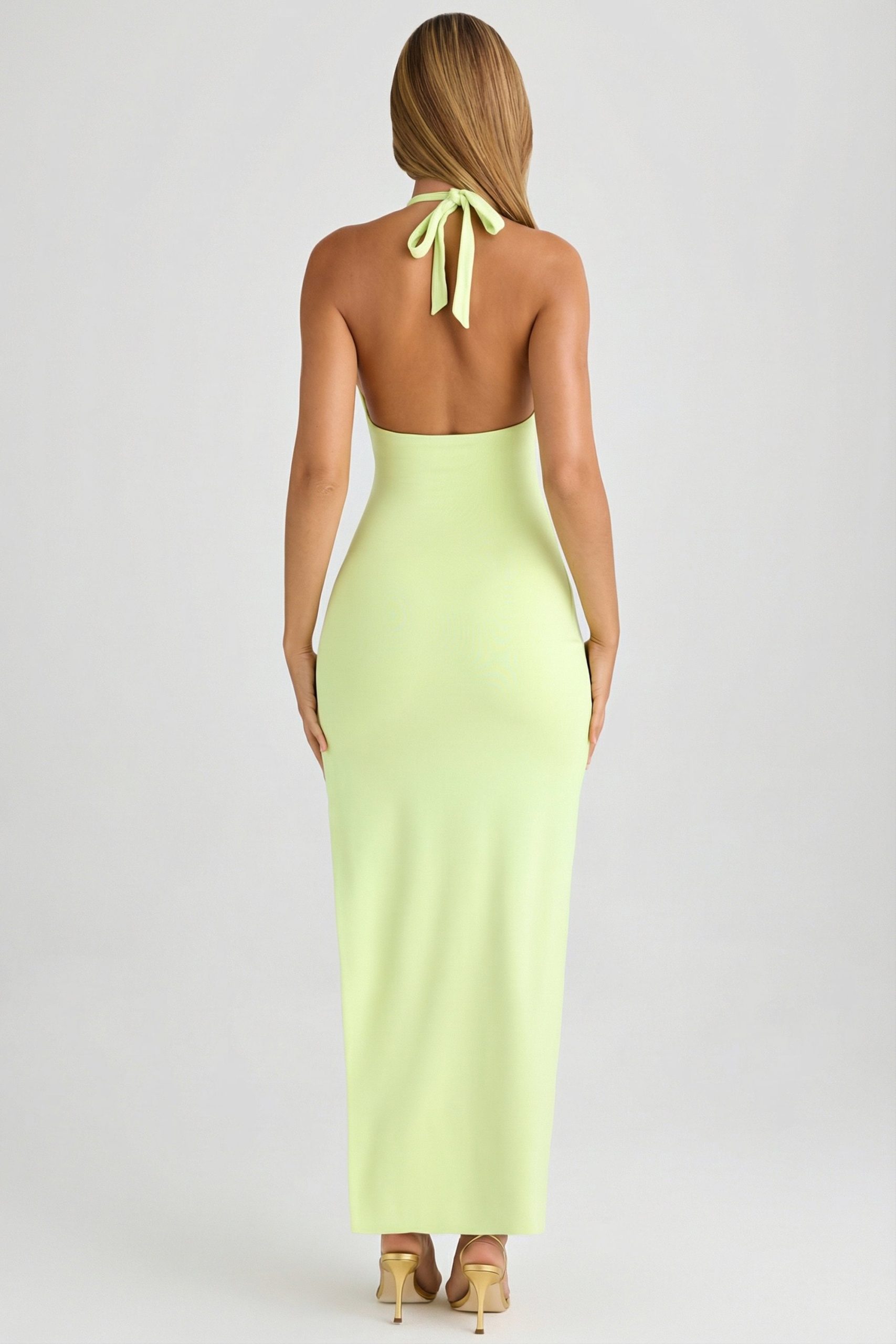Modal Halter-Neck Thigh-Split Maxi Dress in Matcha Green - Image 2