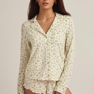 Modal Long-Sleeve Pyjama Top in Lemon Print