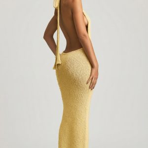 Boucl?? Halterneck Maxi Dress in Yellow