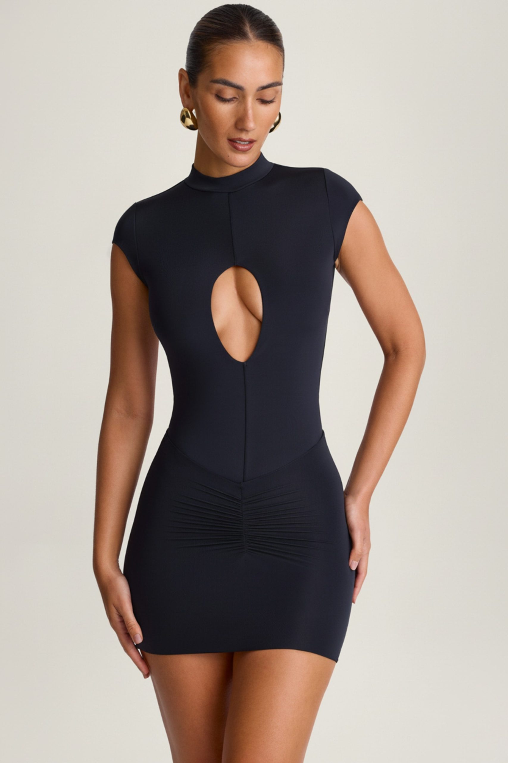 Ruched Mini Skirt in Black - Image 2