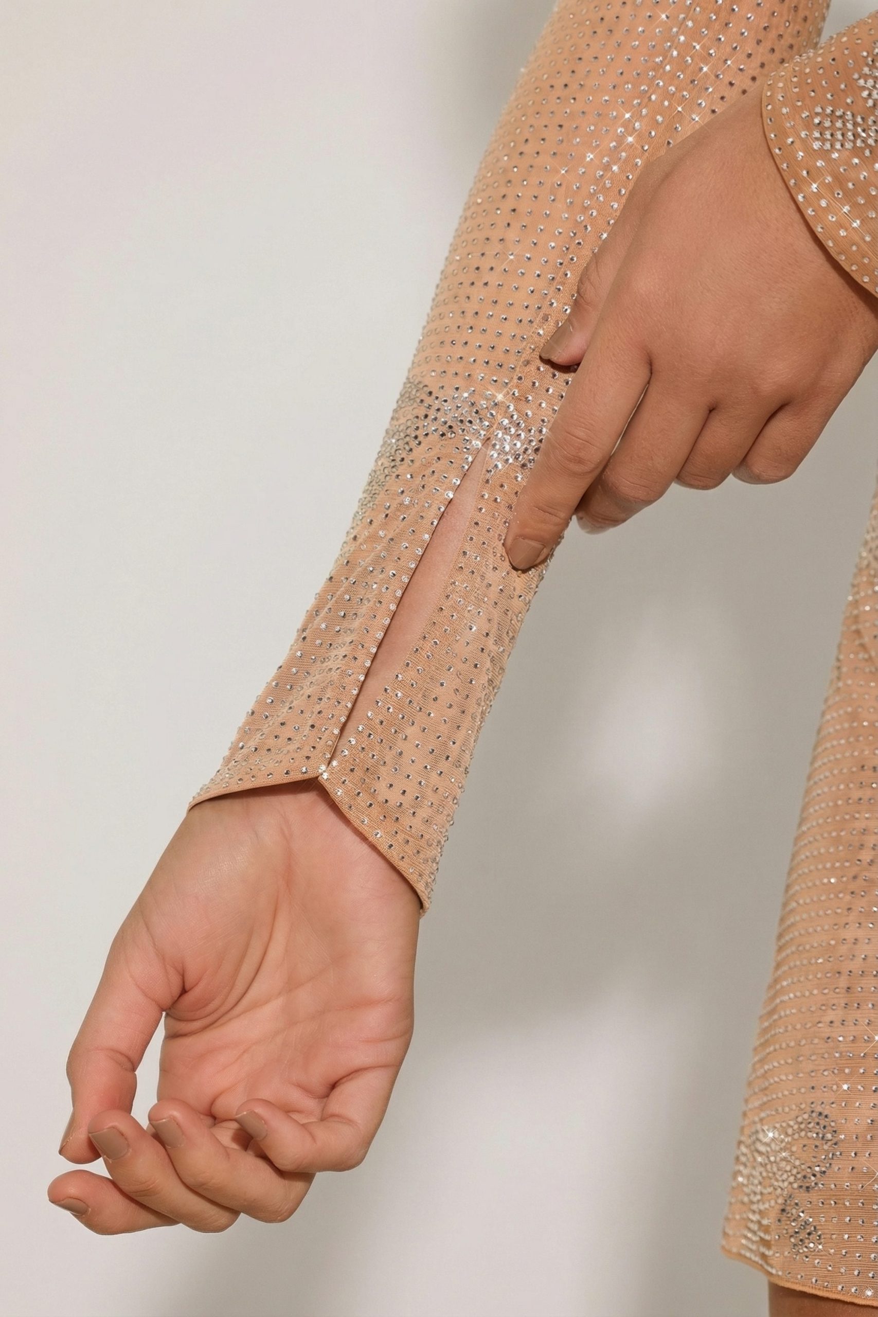 Embellished Mid-Rise A-Line Mini Skirt in Almond - Image 8