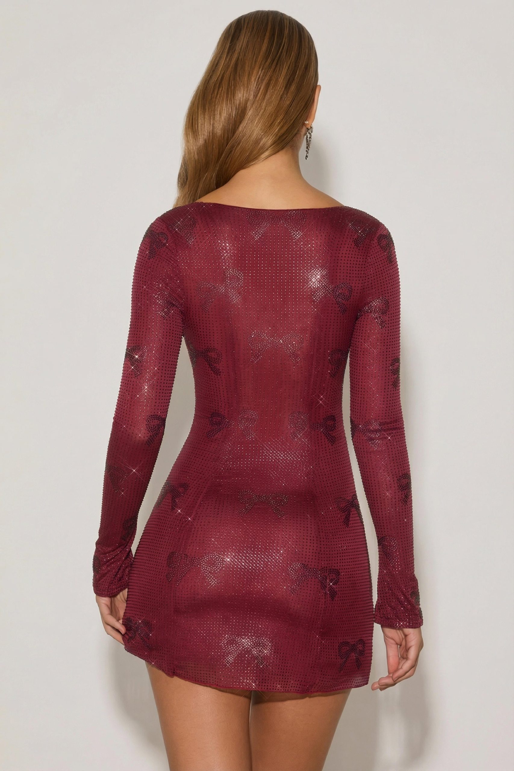Embellished Sweetheart A-Line Mini Dress in Wine Red - Image 2