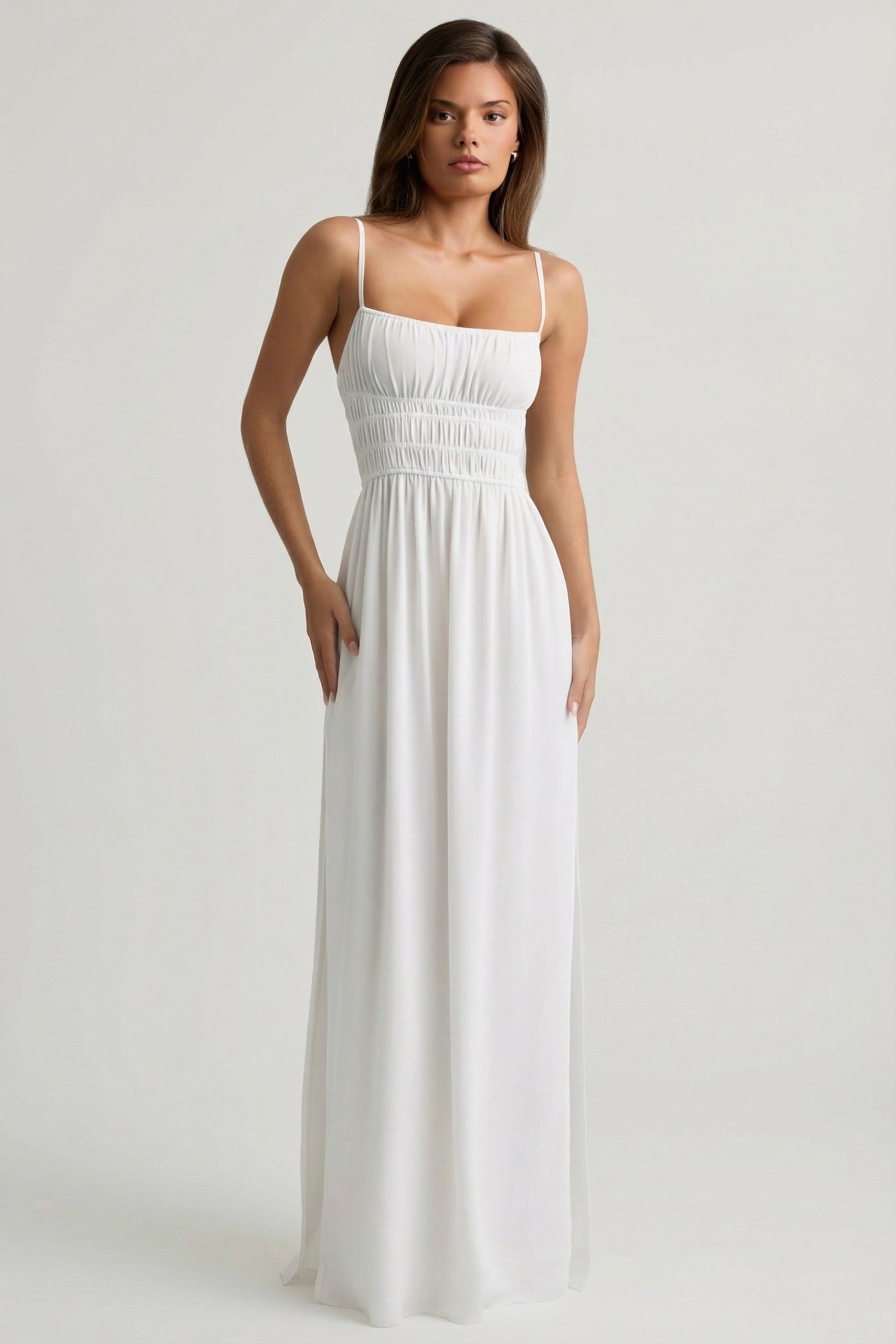 Shirred Camisole Maxi Dress in White - Image 6