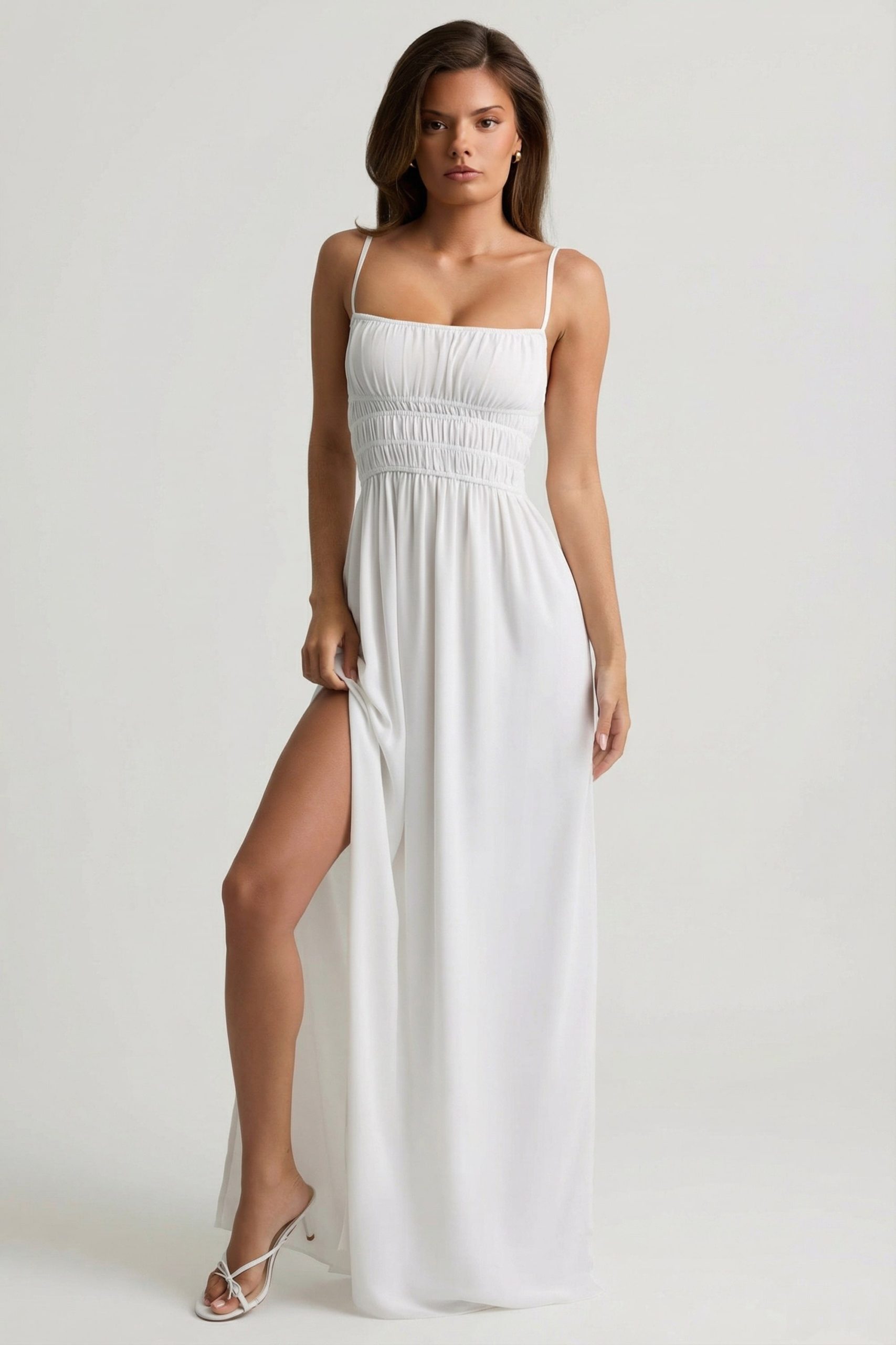 Shirred Camisole Maxi Dress in White - Image 7