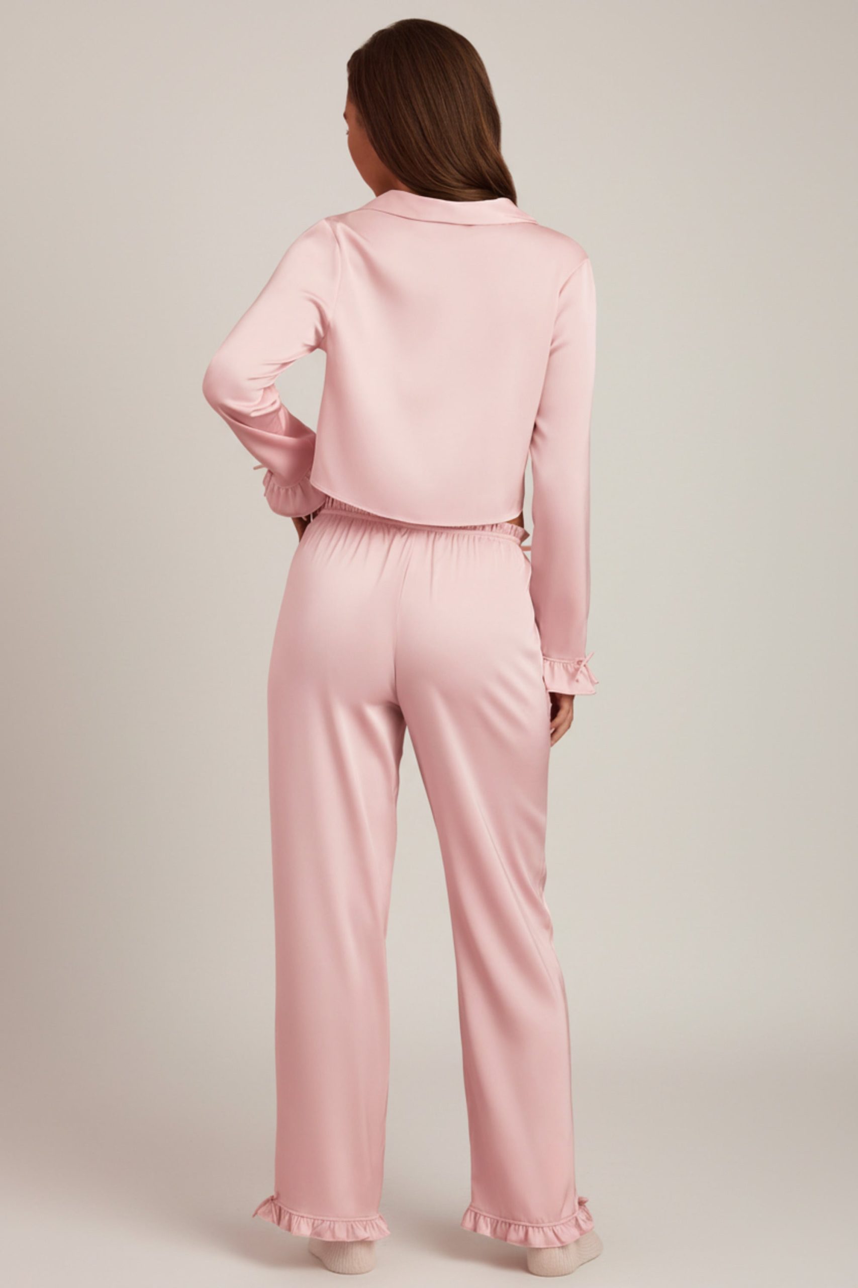 Ruffle-Trim Mid-Rise Pyjama Trousers in Baby Pink - Image 2
