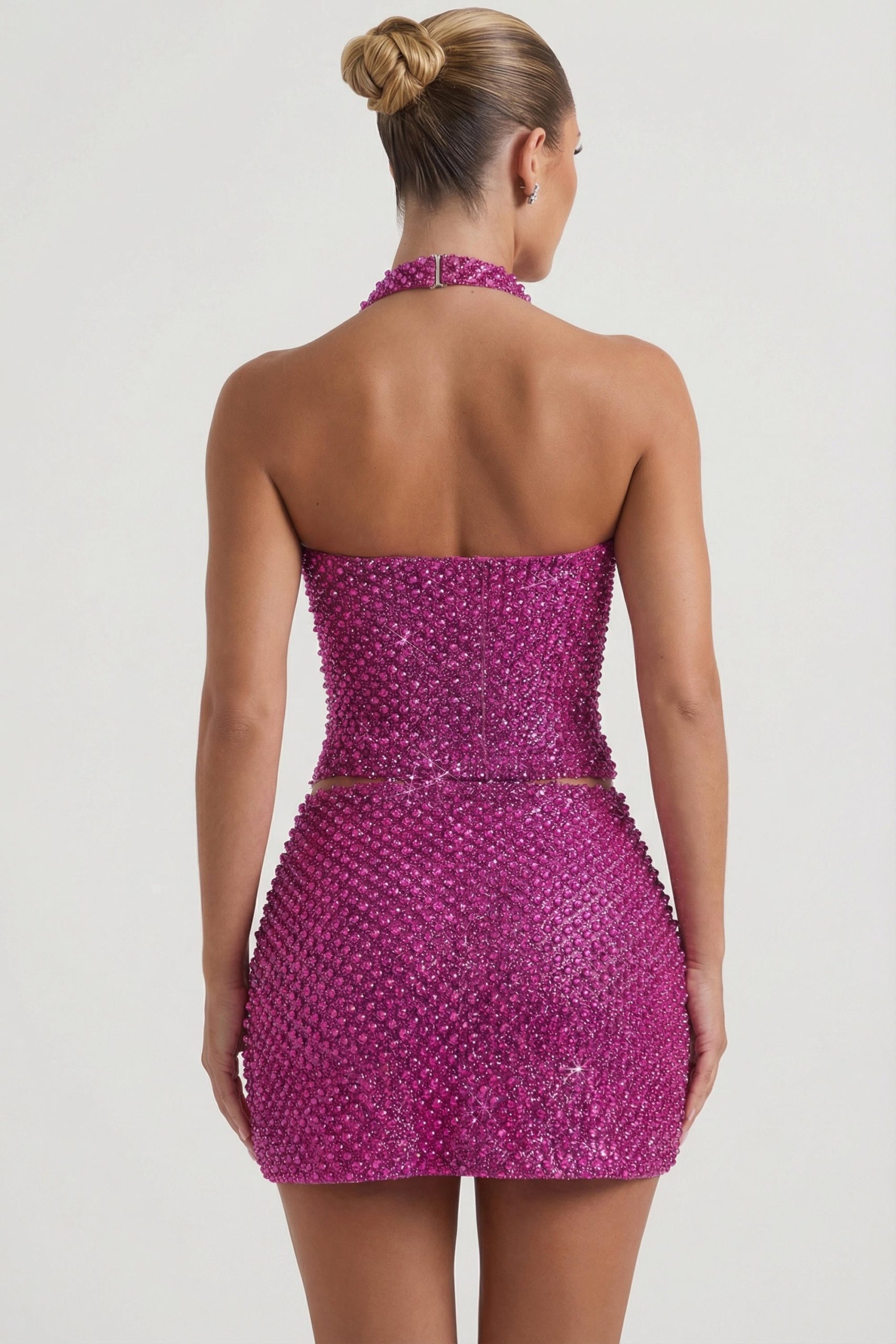 Embellished Heart-Detail A-Line Micro Mini Skirt in Magenta - Image 2