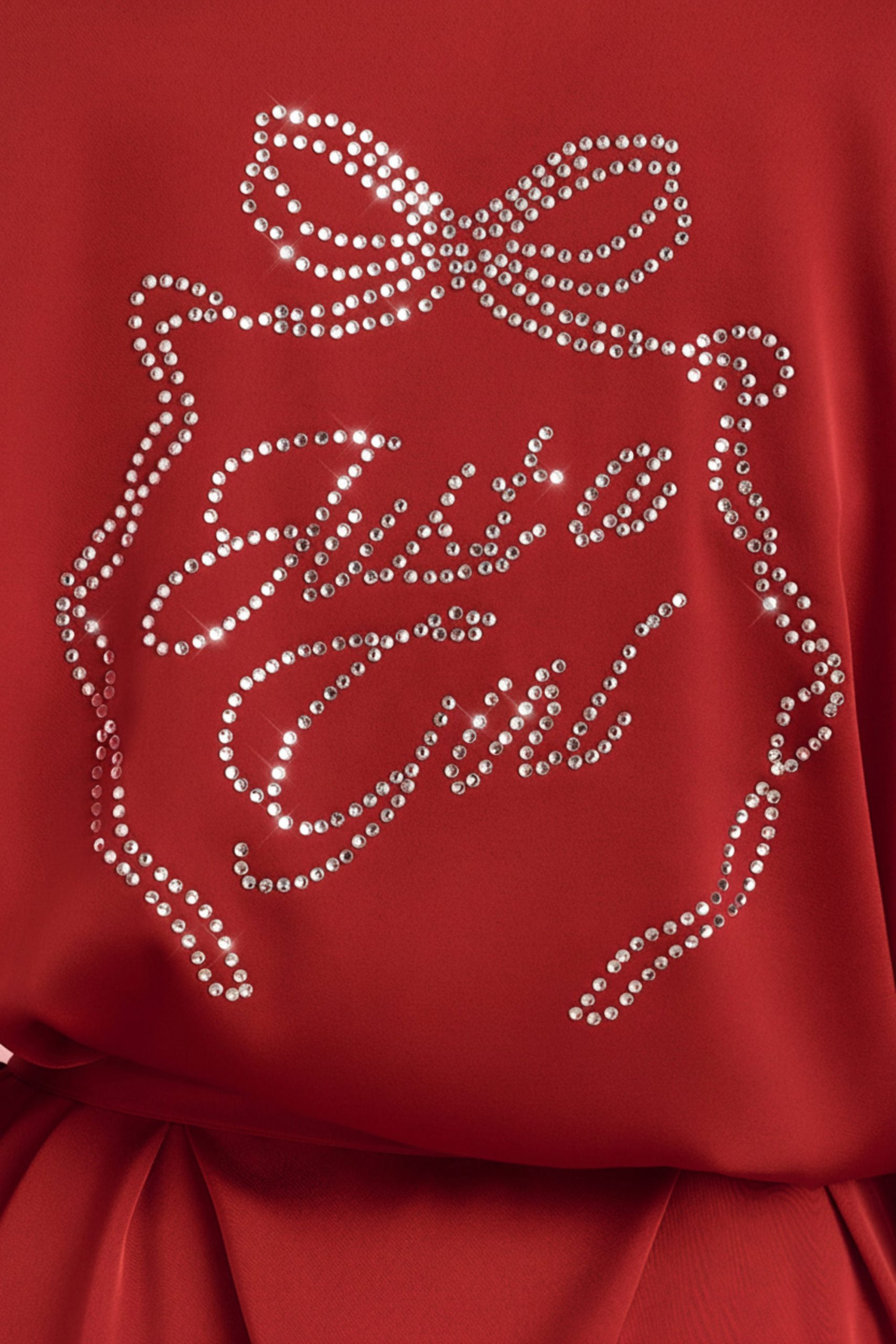 Embellished Loose-Fit Wrap-Over Robe in Ruby Red - Image 4