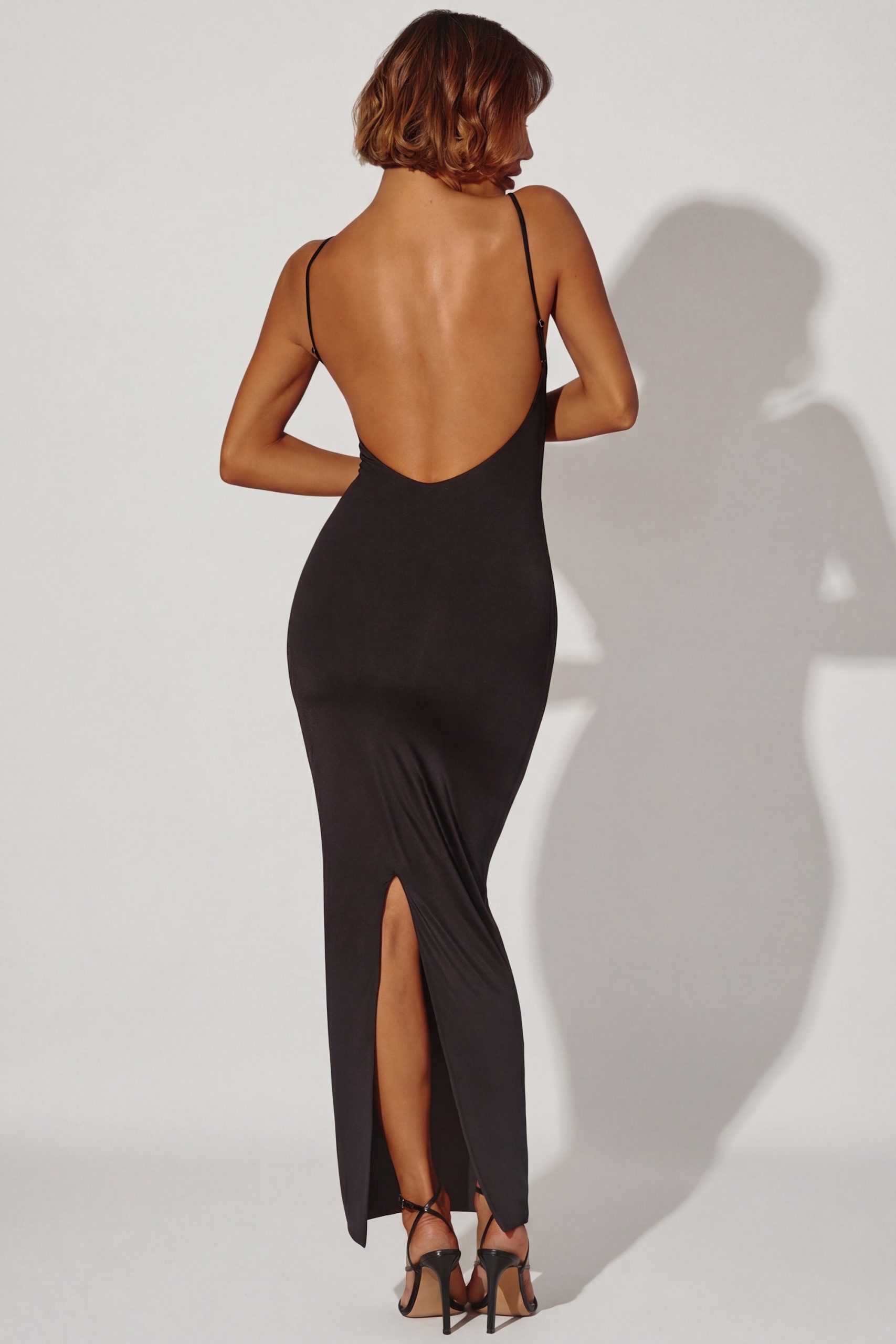 Ruched Bodycon Maxi Dress in Black - Image 2