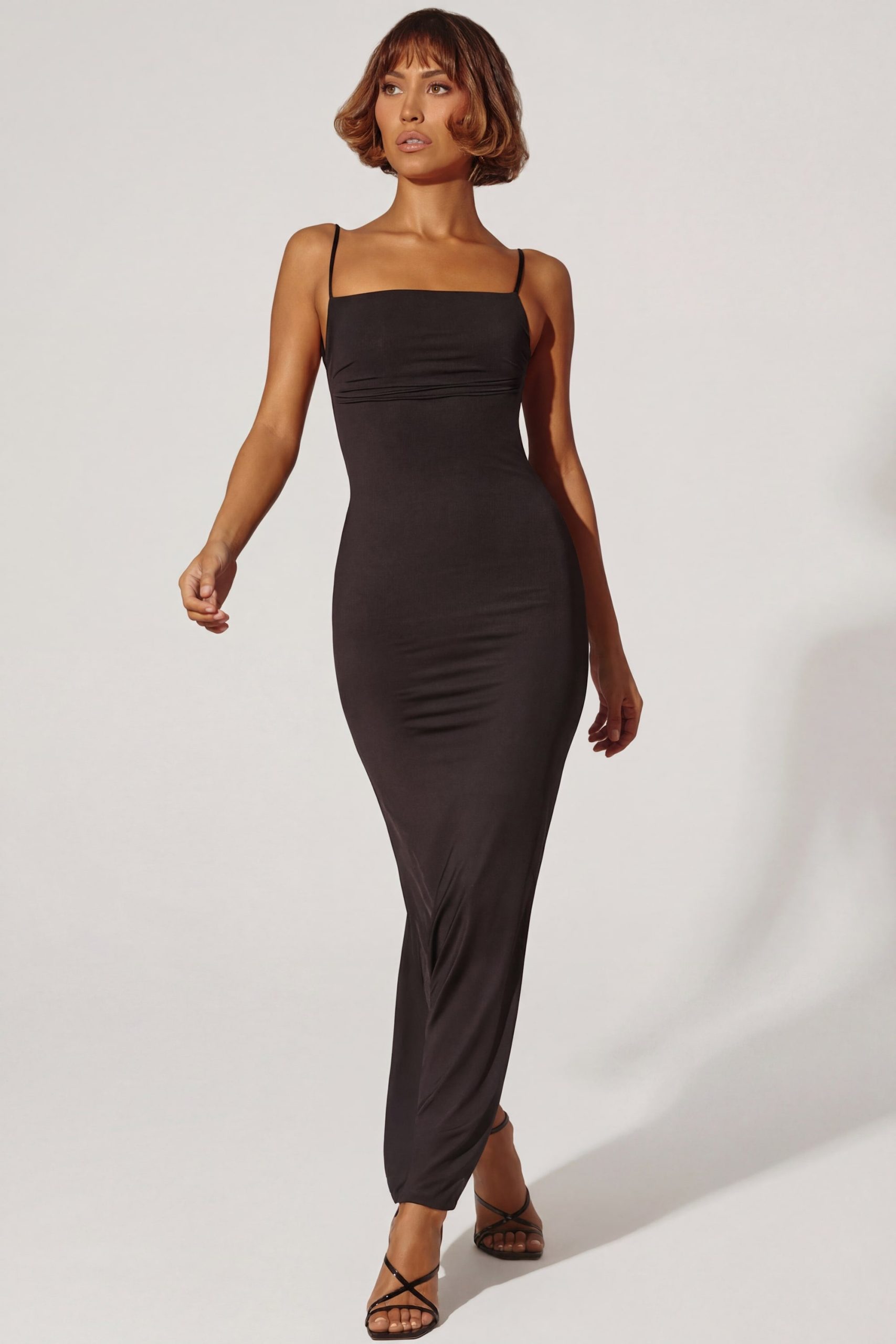 Ruched Bodycon Maxi Dress in Black - Image 5