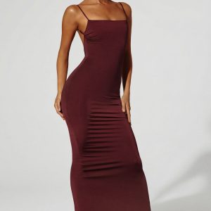 Ruched Bodycon Maxi Dress in Brown