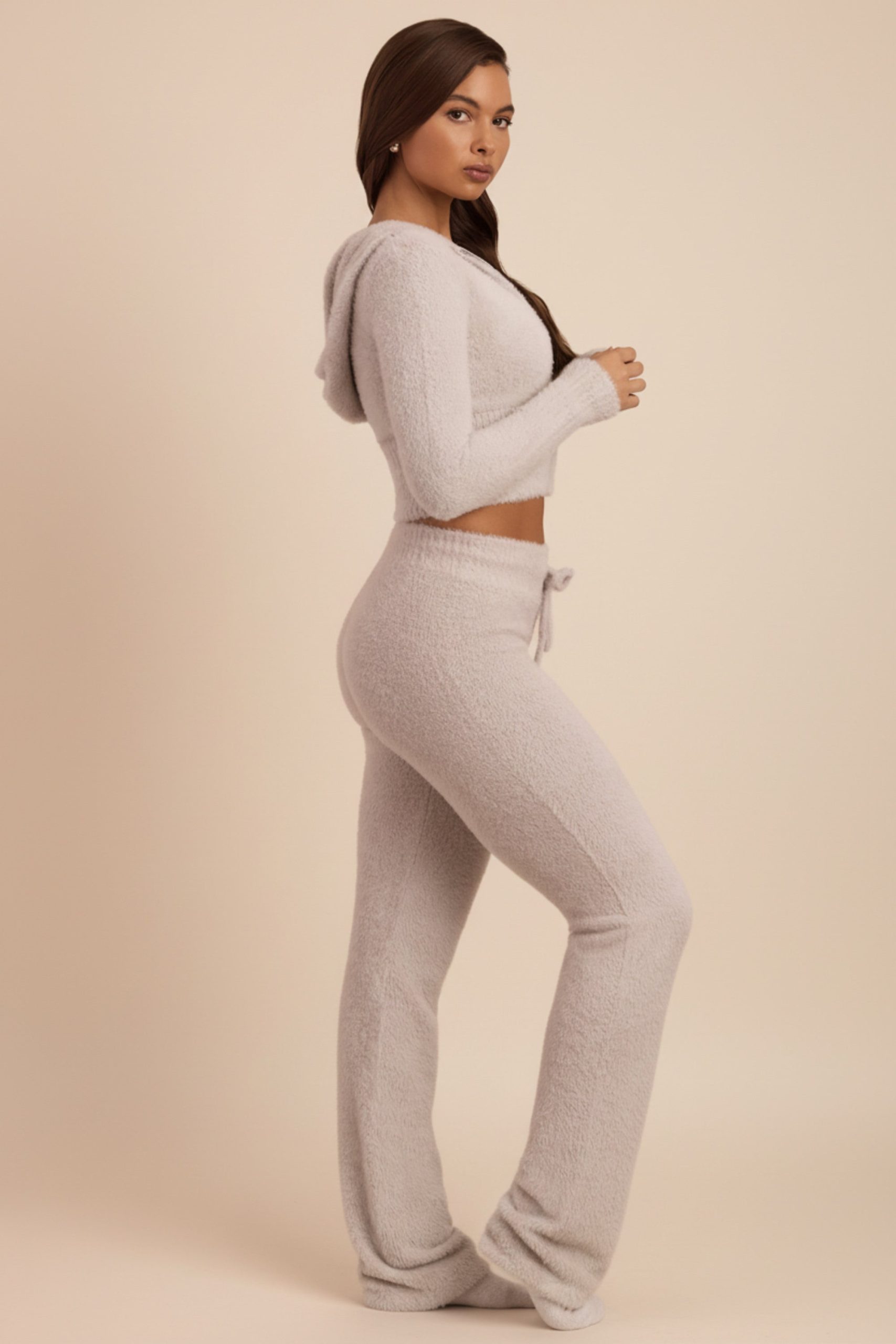 Fluffy Knit Wide-Leg Trousers in Cloud Grey - Image 3