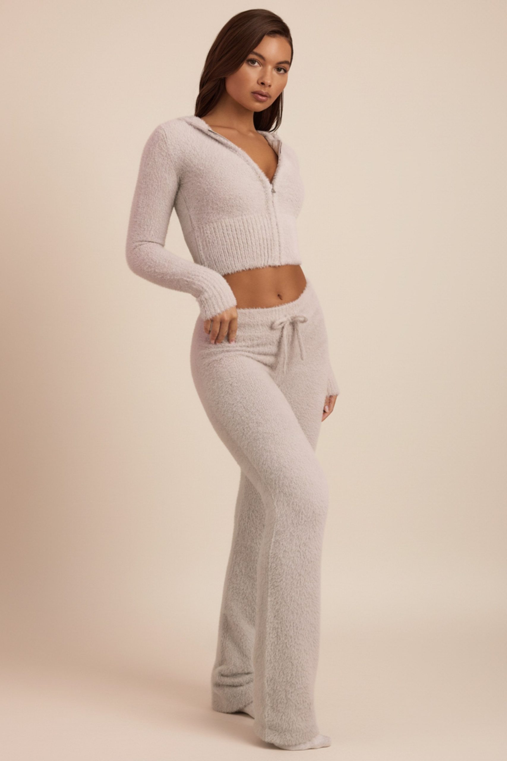 Fluffy Knit Wide-Leg Trousers in Cloud Grey - Image 4