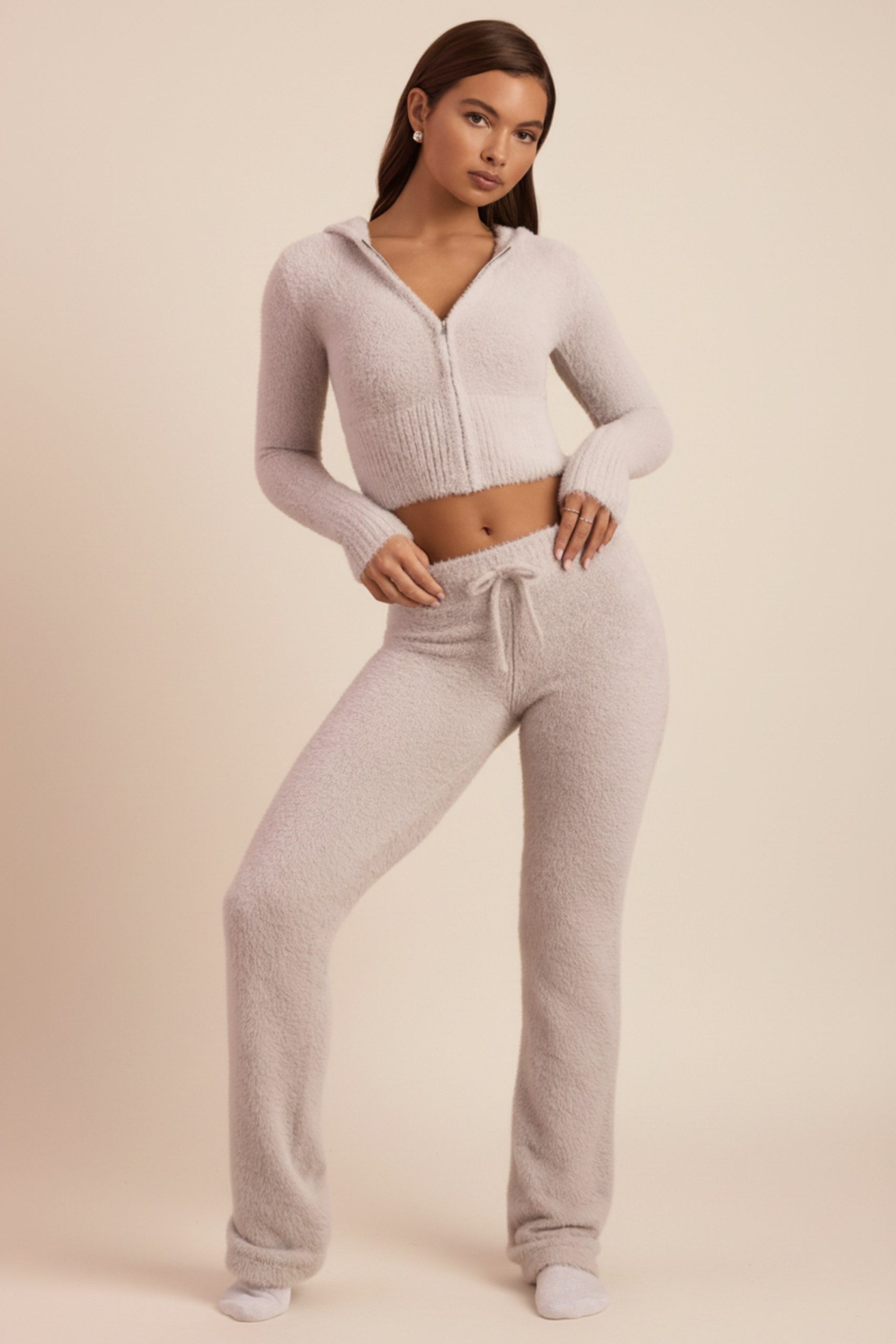 Fluffy Knit Wide-Leg Trousers in Cloud Grey - Image 5