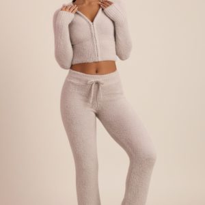 Fluffy Knit Wide-Leg Trousers in Cloud Grey